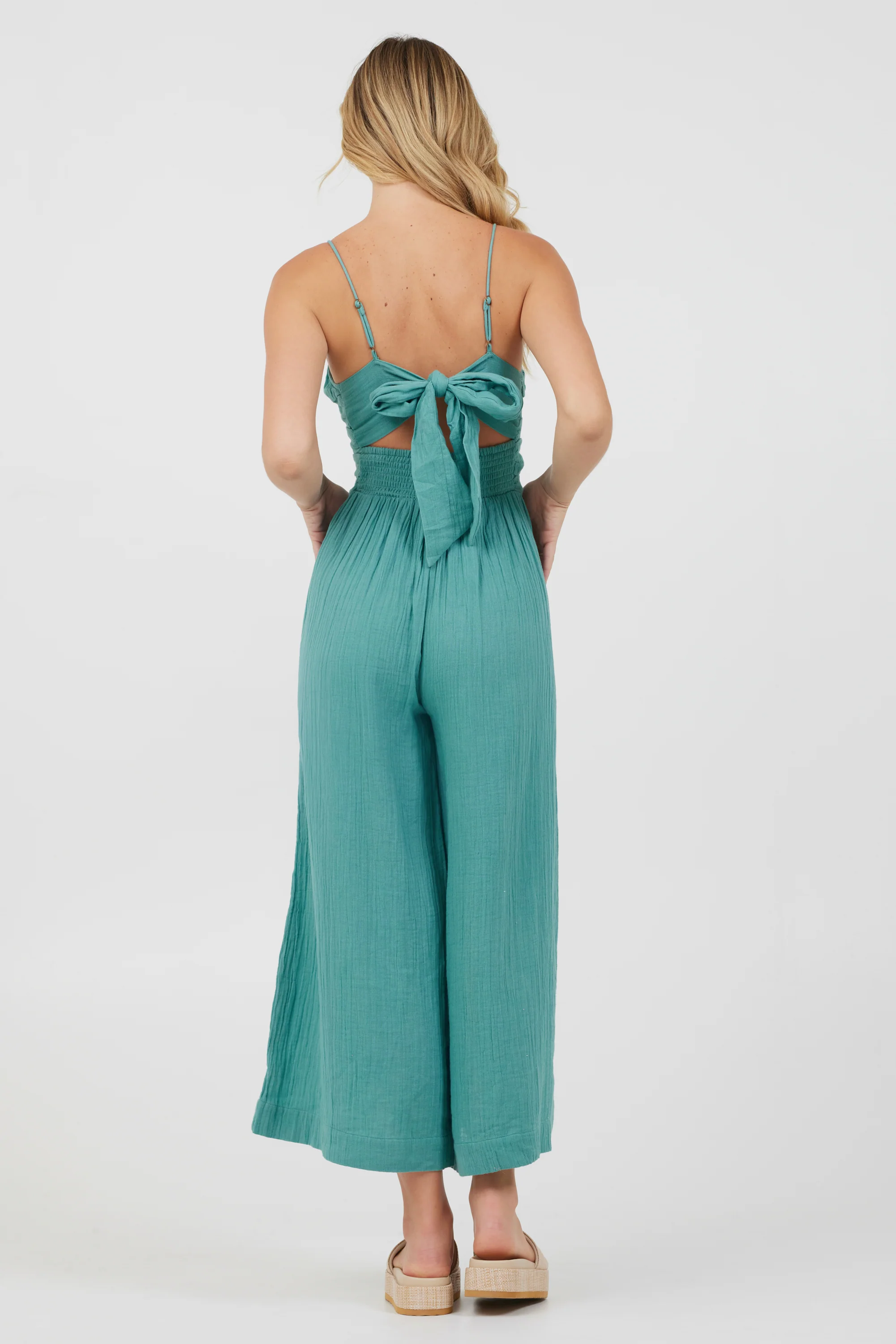 Army Green Lightweight Tie Front Jumpsuit - Image 2