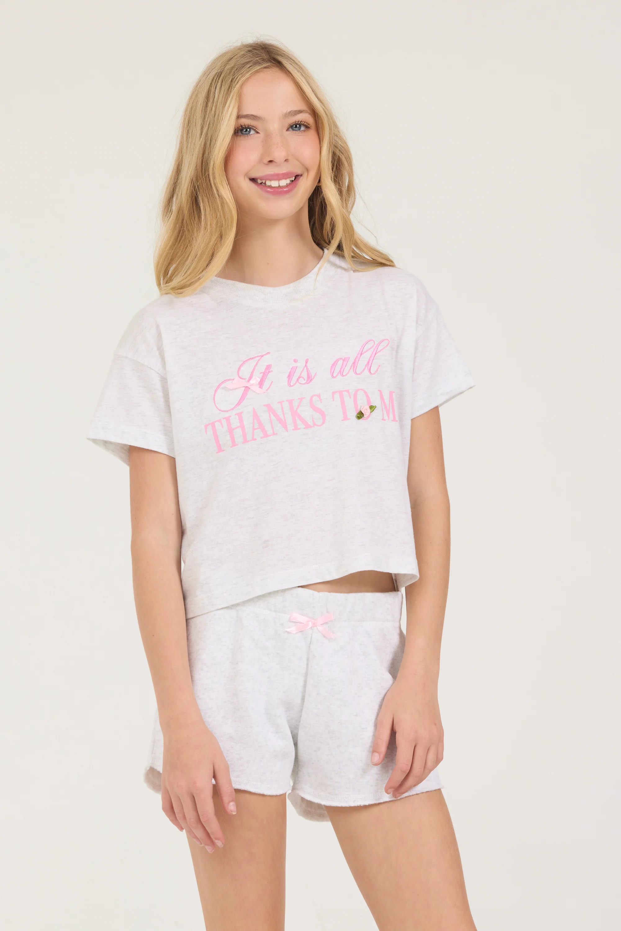 Kids Ash Grey All Thanks Bow Tee - Image 2