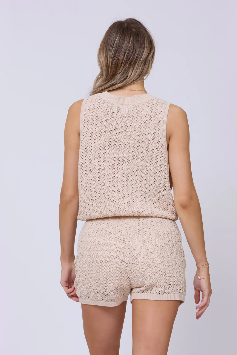 Bali Beige Open Crochet Tie Tank - Image 3