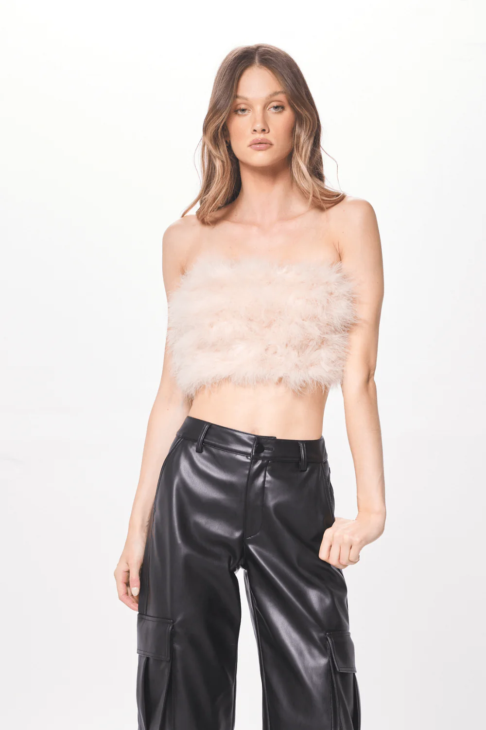 Beige Feather Crop Top - Image 2