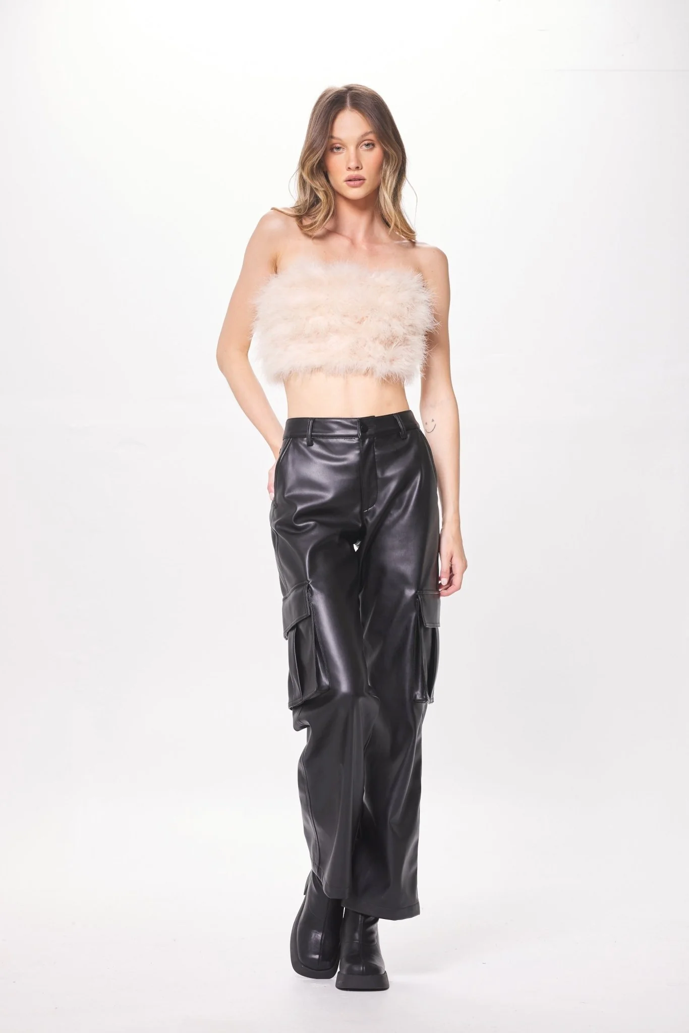 Beige Feather Crop Top - Image 3