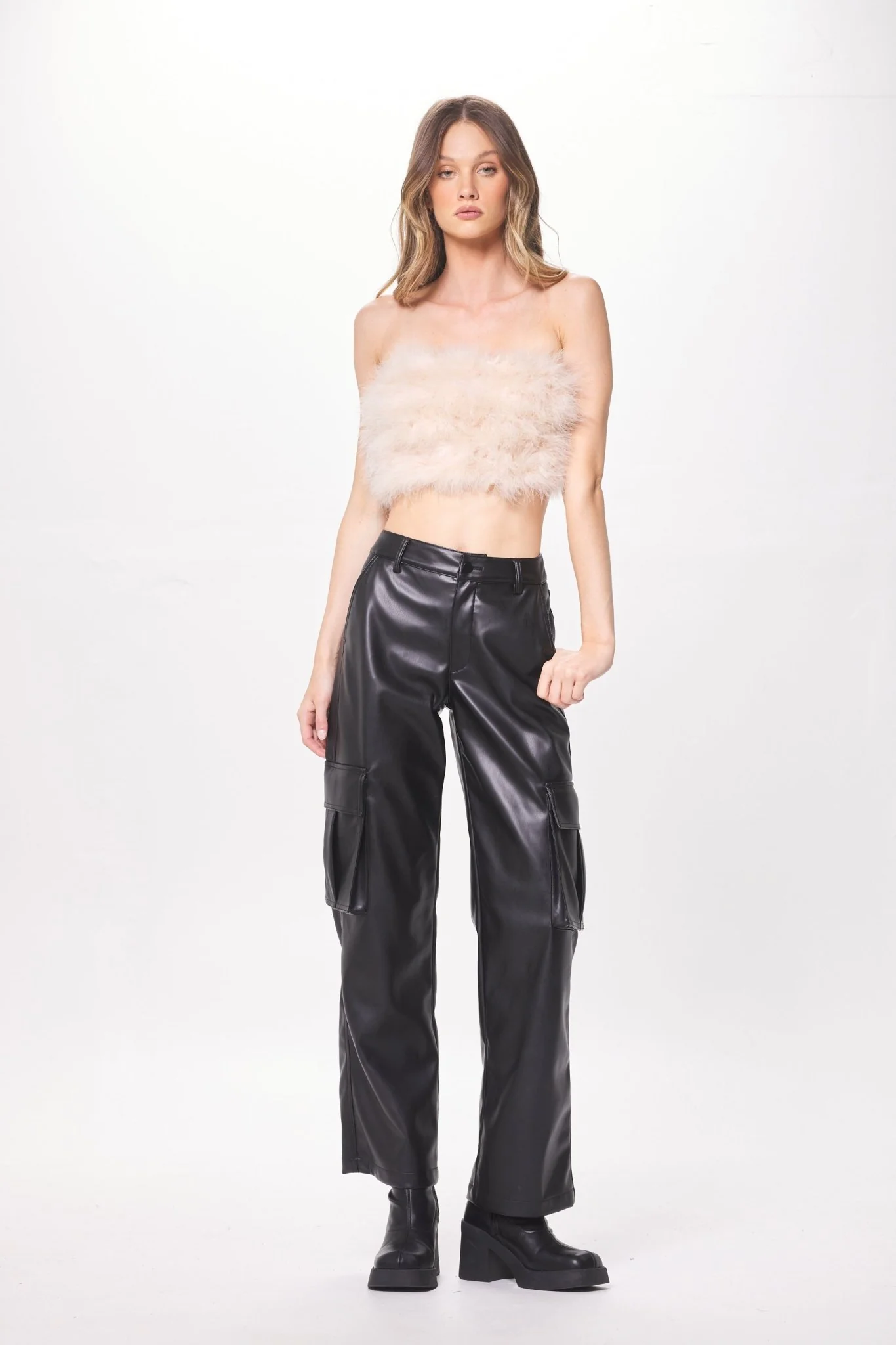 Beige Feather Crop Top - Image 4