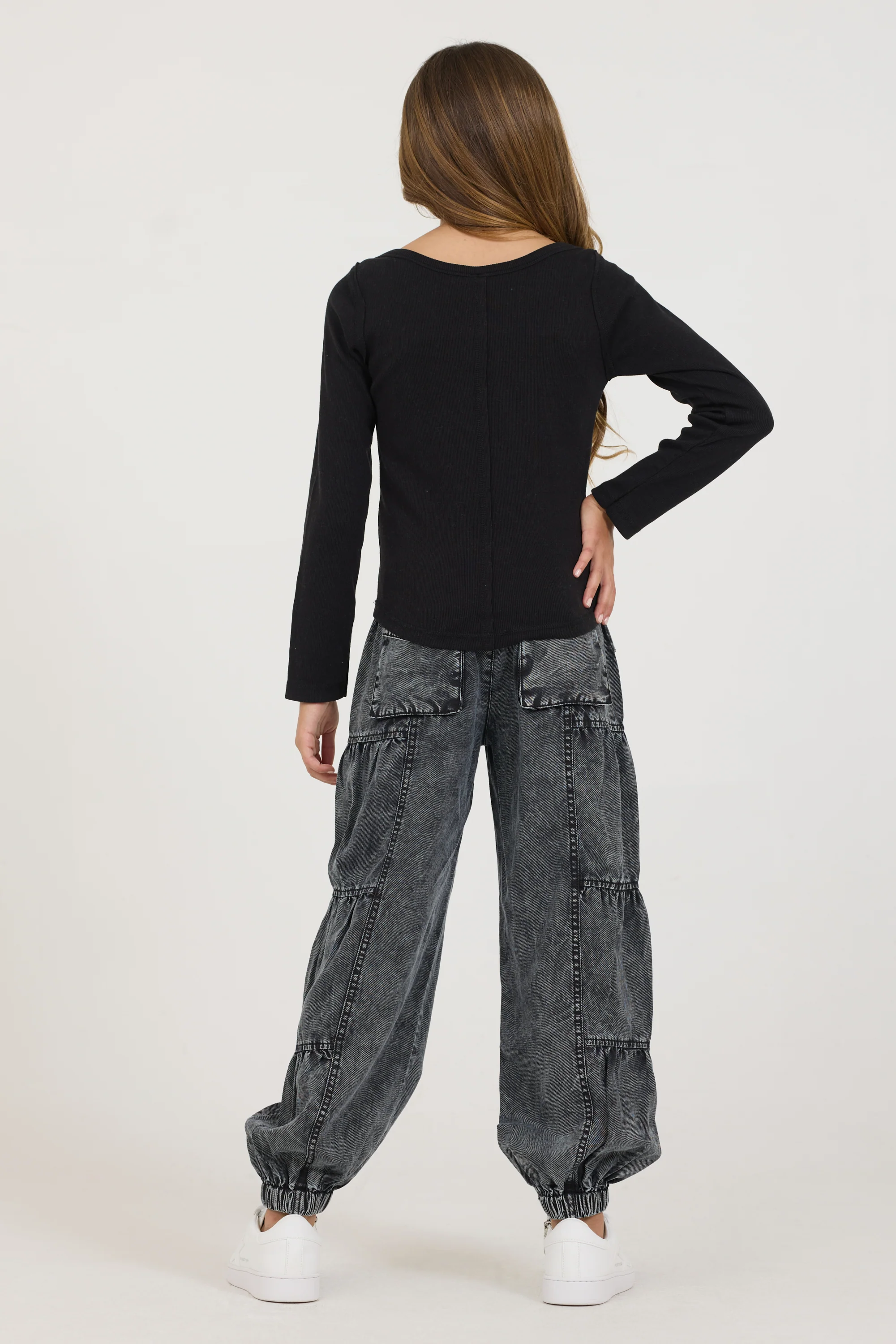 Kids Black Boatneck Ribbed Tee - Image 3