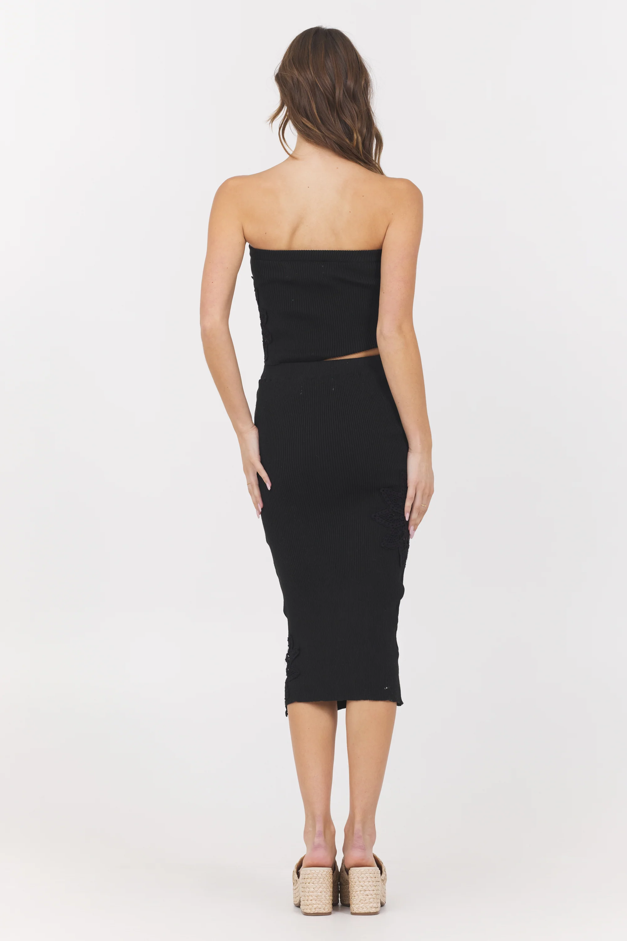 Black Crochet Floral Rib Tube Top - Image 5
