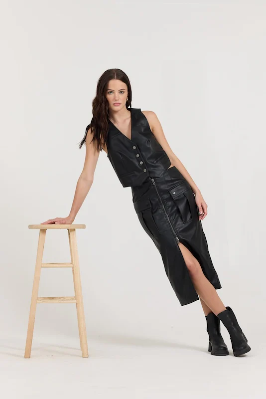 Black Leather Button Front Vest - Image 4