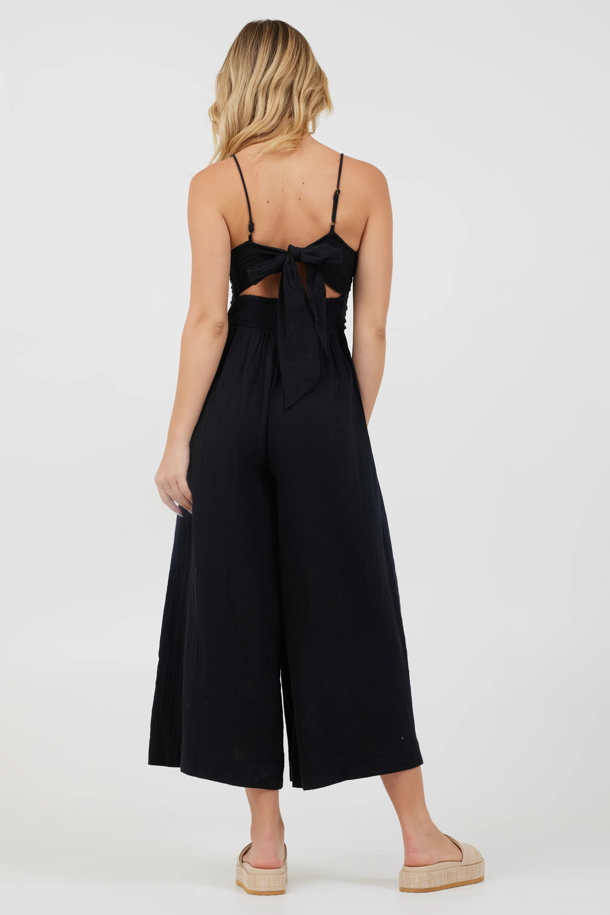 Black Lightweight Tie Front Jumpsuit - Image 2