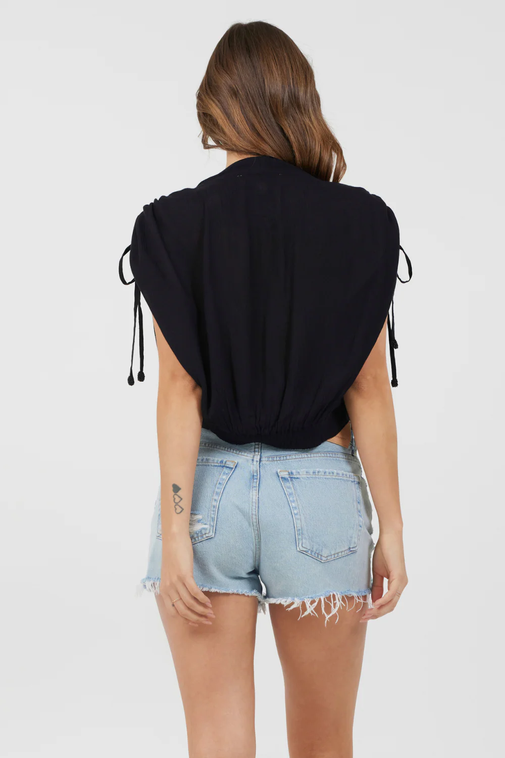 Black Rayon Crinkle Surplice Top - Image 2