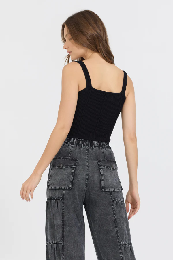 Black Rib Knit Corset Top - Image 2
