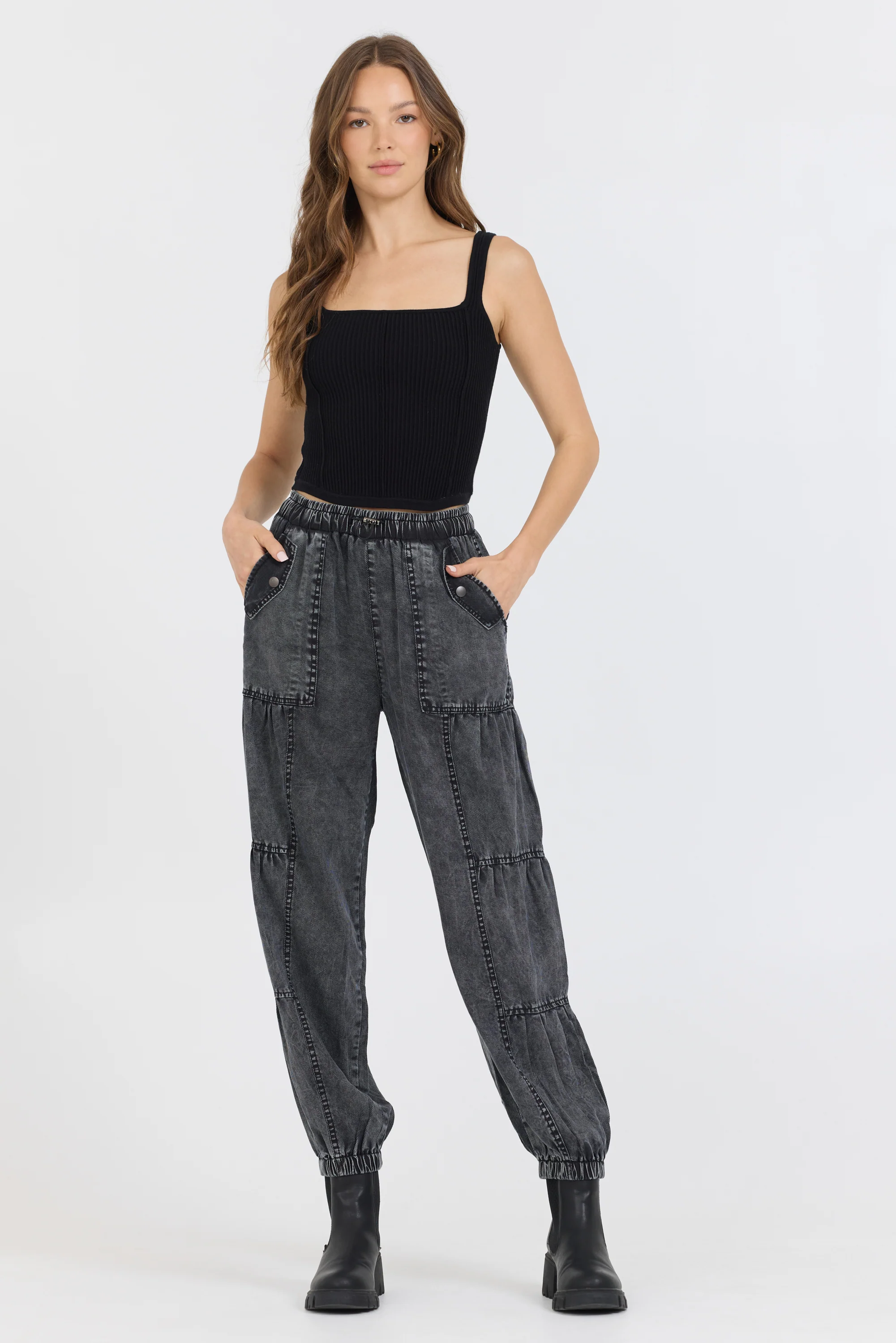 Black Rib Knit Corset Top - Image 3