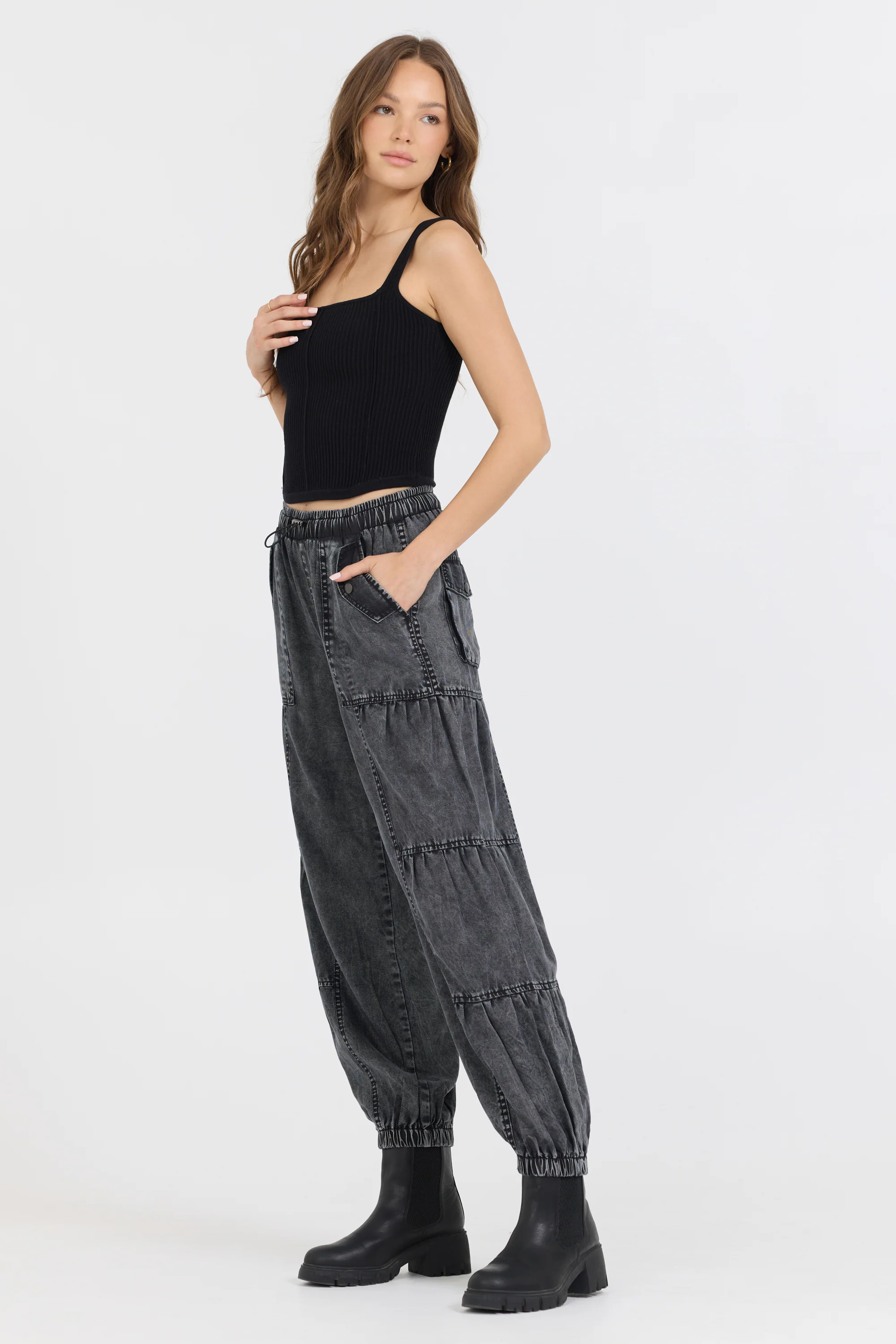 Black Rib Knit Corset Top - Image 4