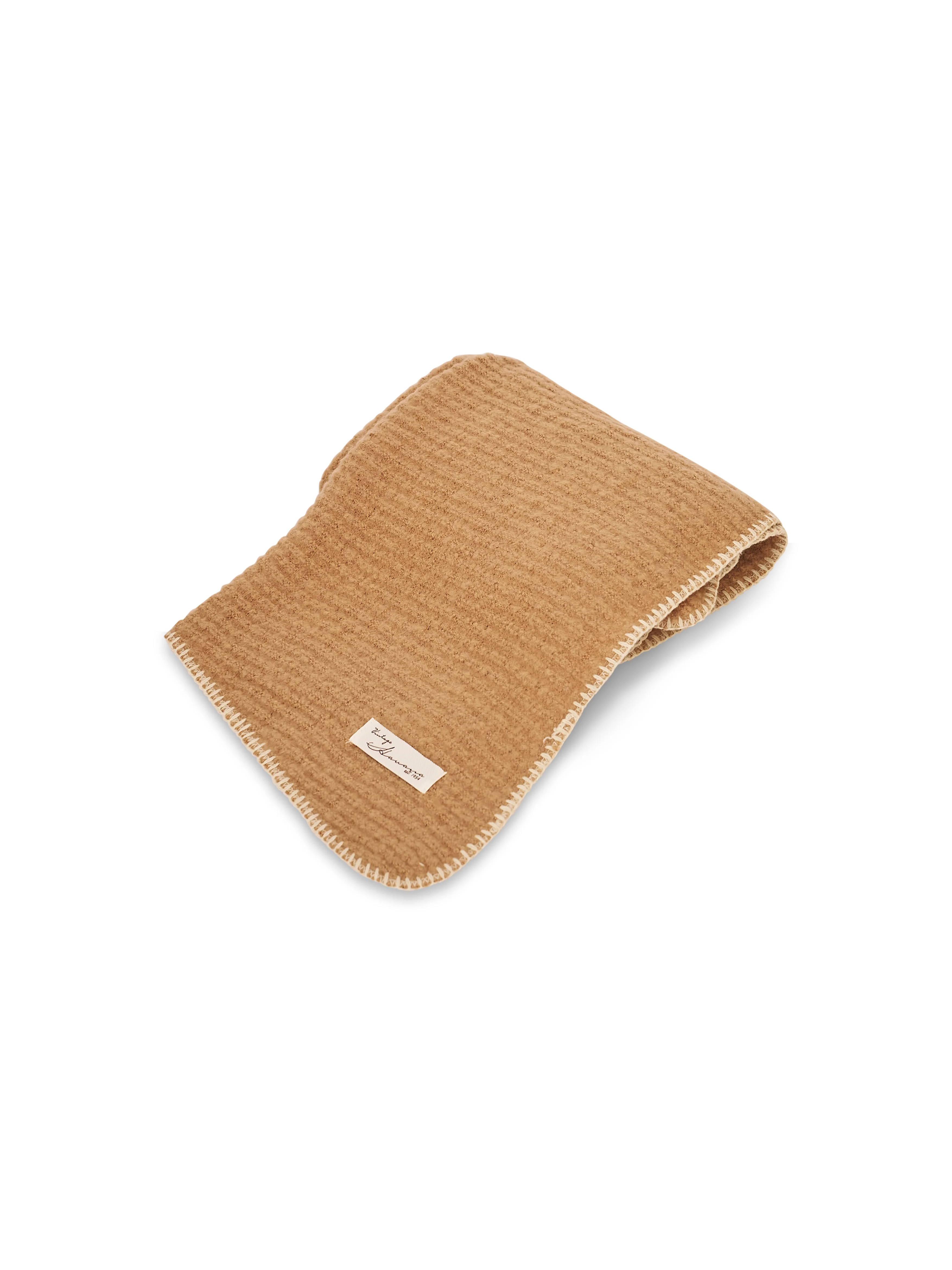 BLANKET STITCH KNIT SCARF - WHEAT/IVORY - Image 4