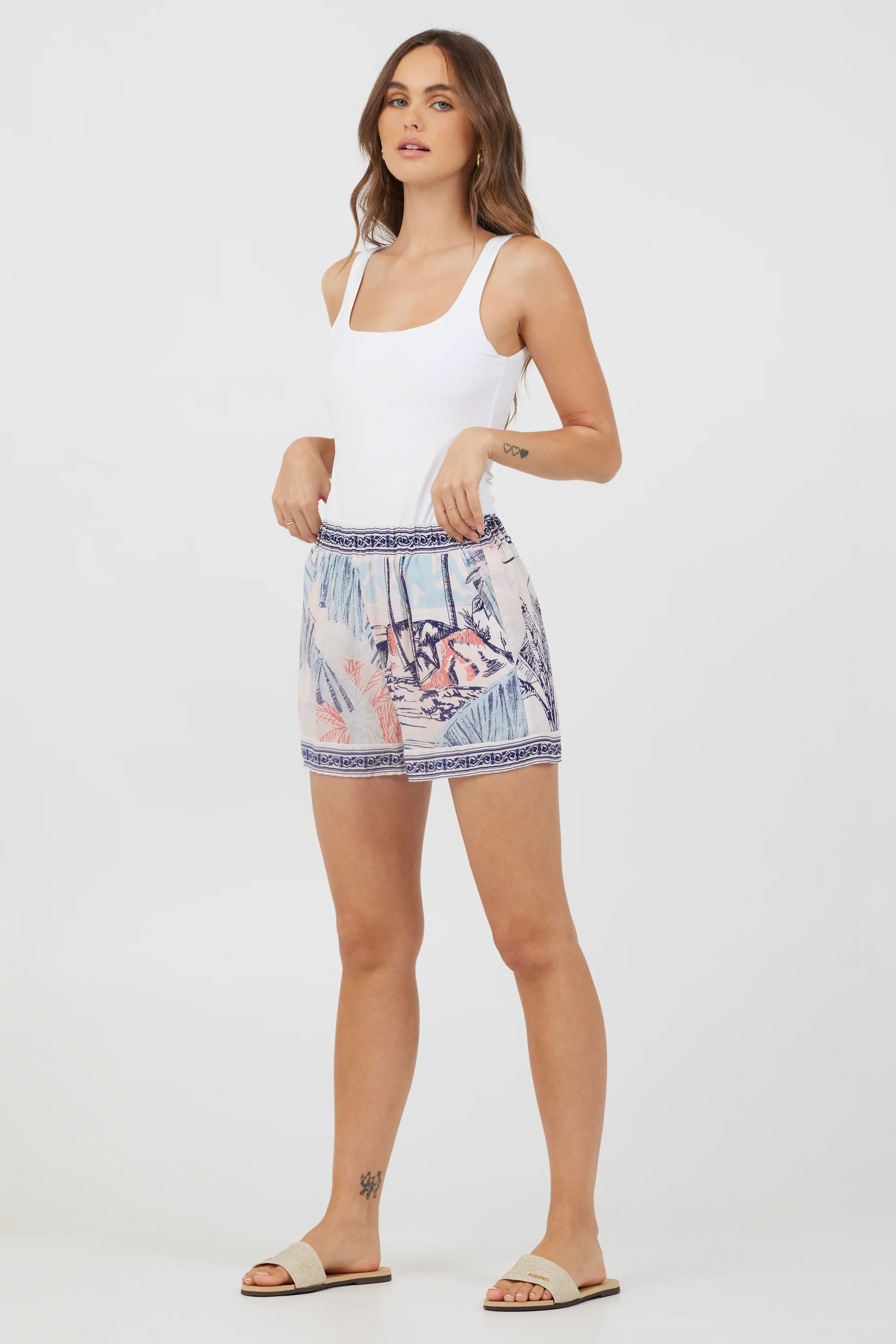 Blue & Pink Scenic Print Placement Shorts - Image 3