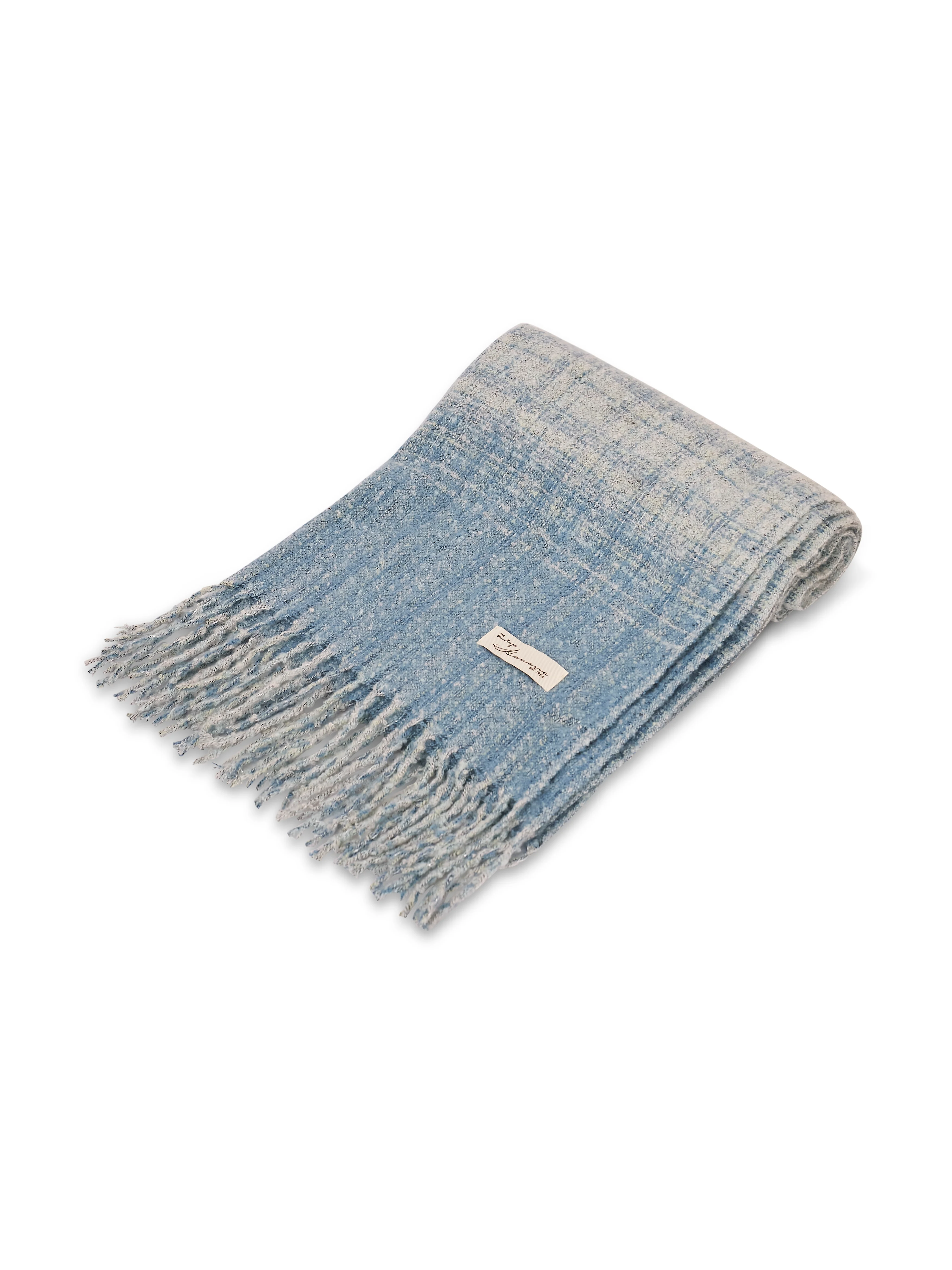 BOUCLE CHECK TASSEL SCARF - BLUE - Image 4