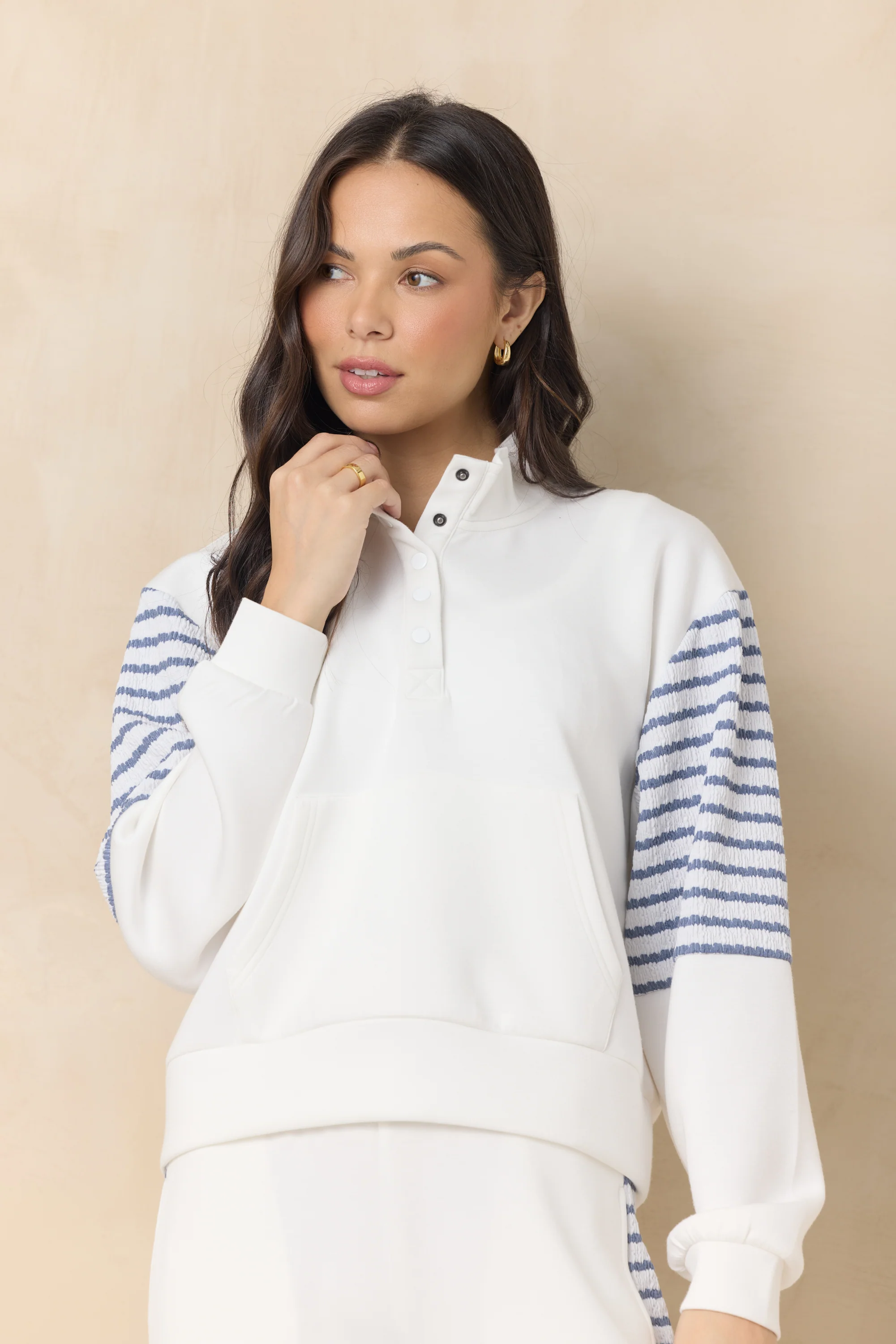 Cloud Quarter Zip with Striped Sleeve - Image 2