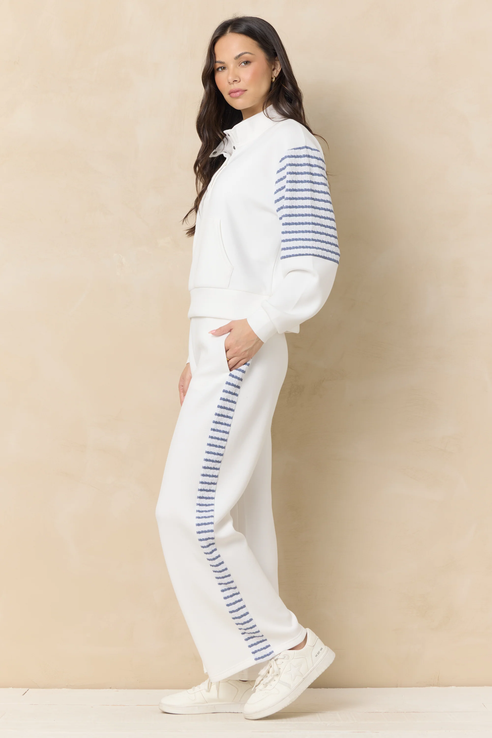 Cloud Quarter Zip with Striped Sleeve - Image 4