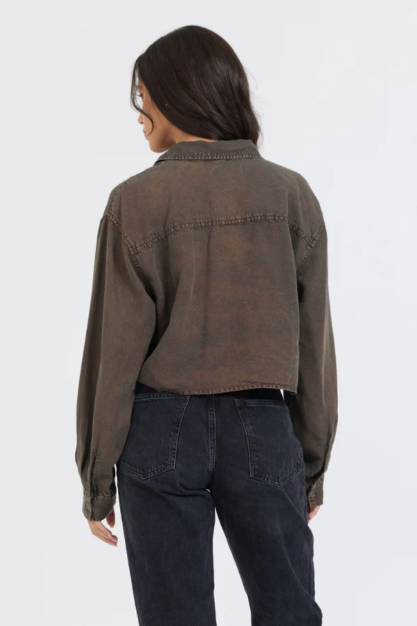Brown Cropped Pocket Detail Shirt - Image 2