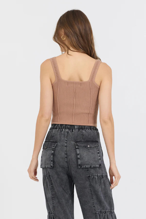 Caramel Rib Knit Corset Top - Image 2