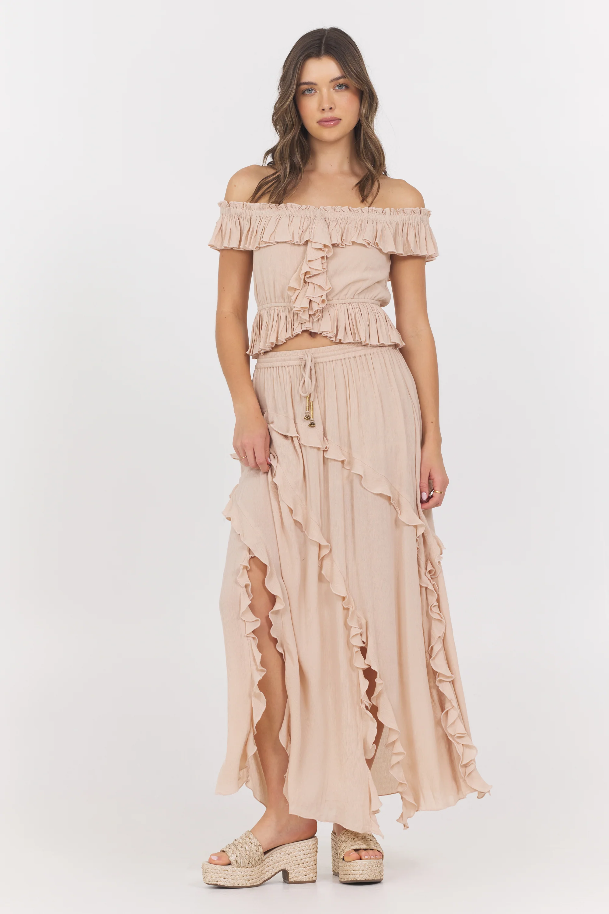 Champagne Toast Ruffle Off Shoulder Top - Image 3