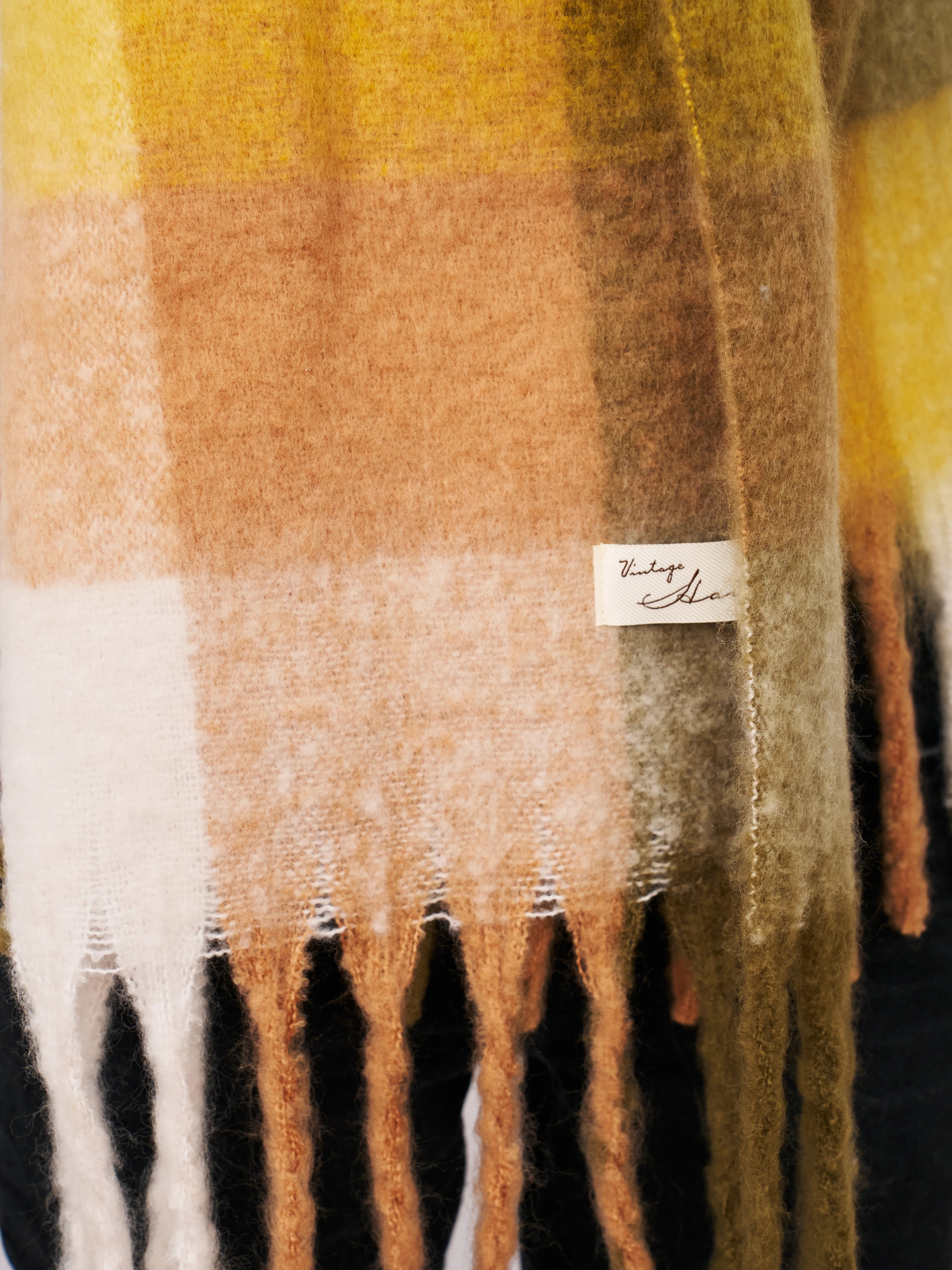CHECK BRUSH TASSEL SCARF - YELLOW - Image 3