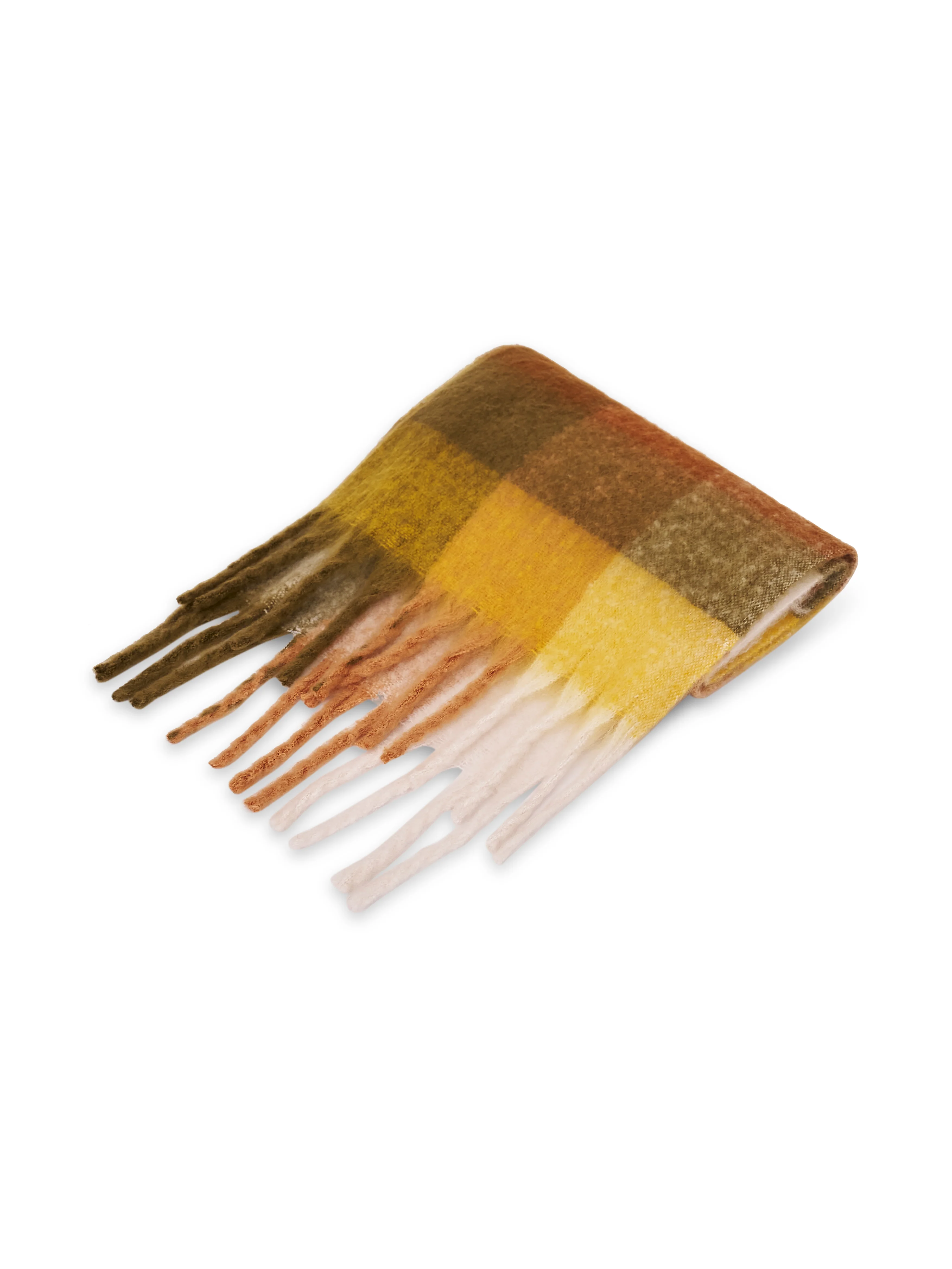 CHECK BRUSH TASSEL SCARF - YELLOW - Image 4