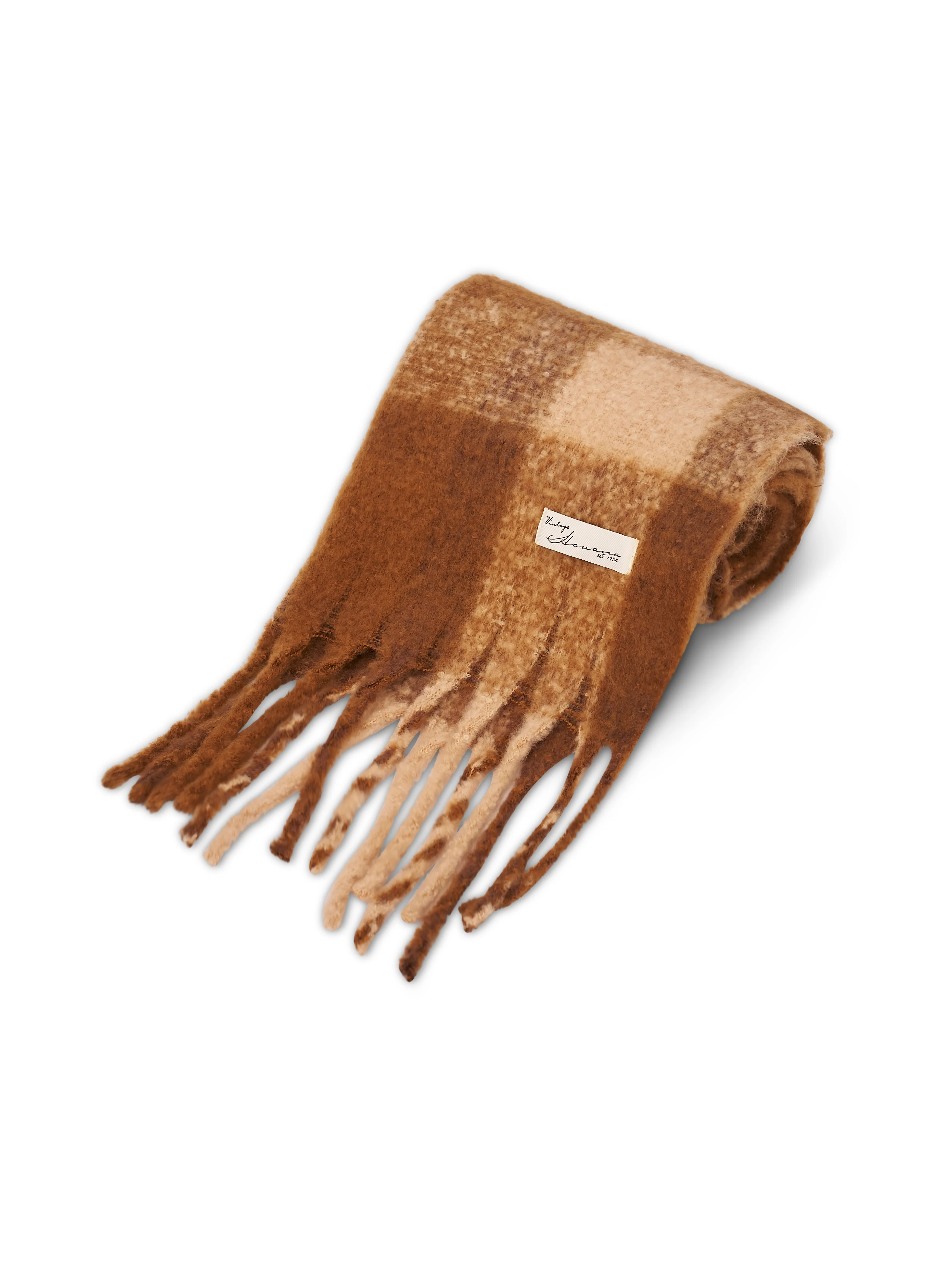 CHECK TASSEL SCARF - TAN - Image 4
