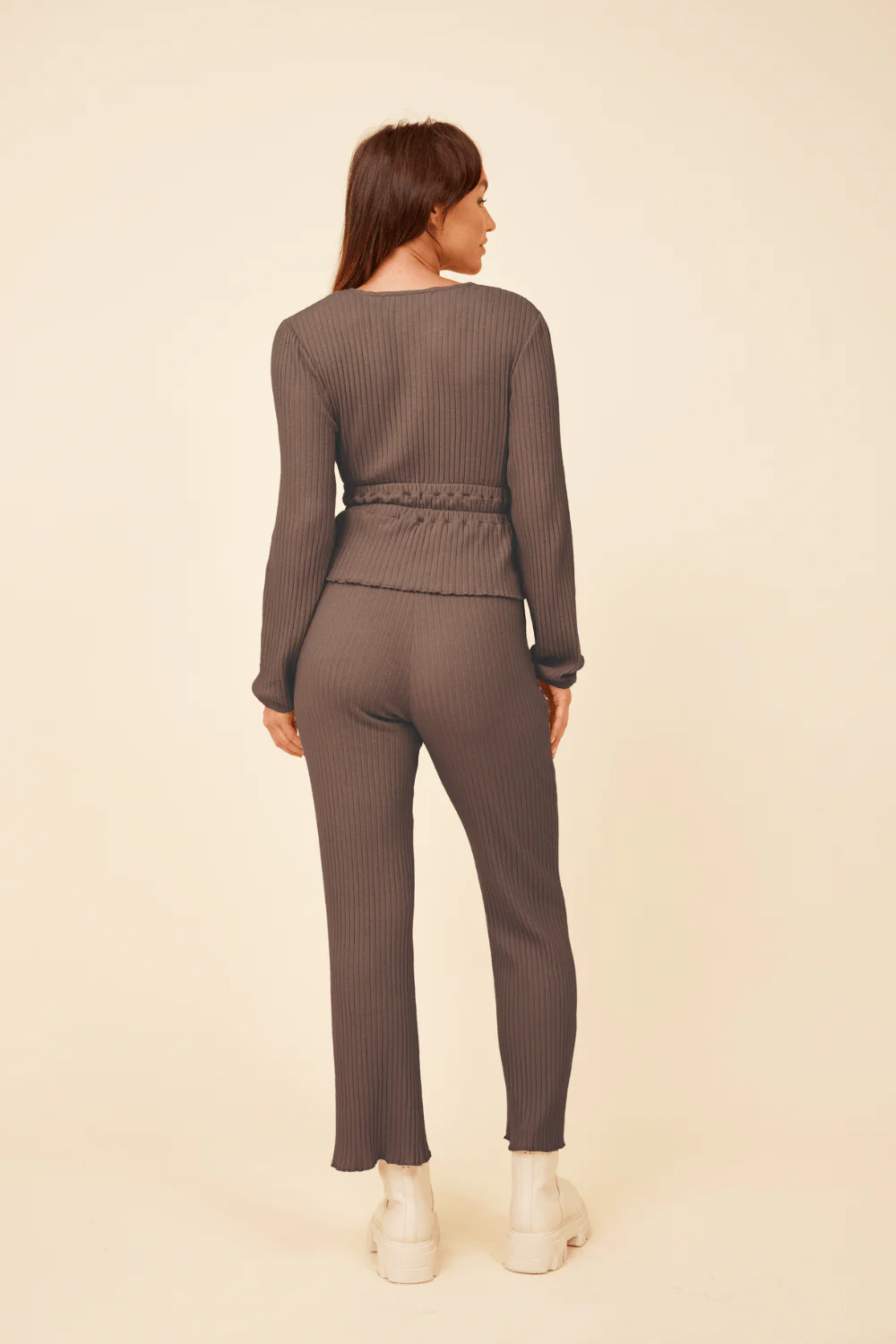 Chestnut Surplice Ribbed Long Sleeve Top - Image 4