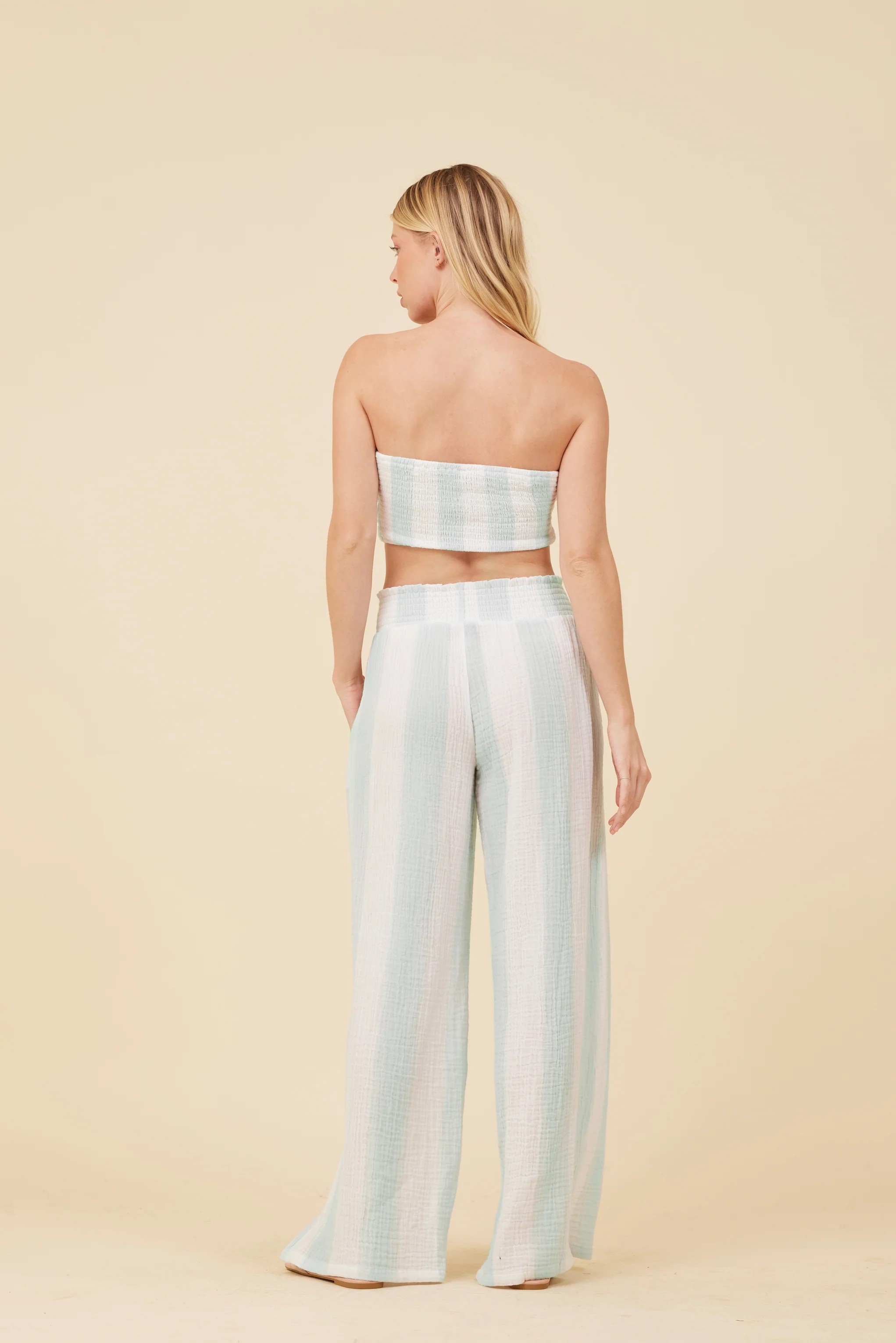 Mint & White Cabana Stripe Gauze Bandeau Crop Top - Image 4