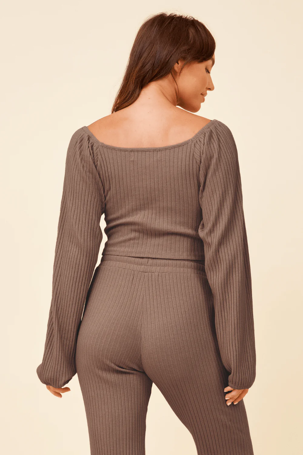 Chestnut Double Twist Ribbed Long Sleeve Top - Image 2