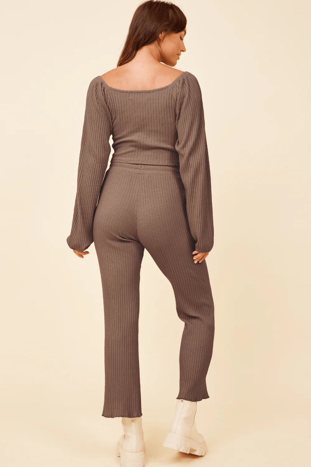 Chestnut Double Twist Ribbed Long Sleeve Top - Image 4