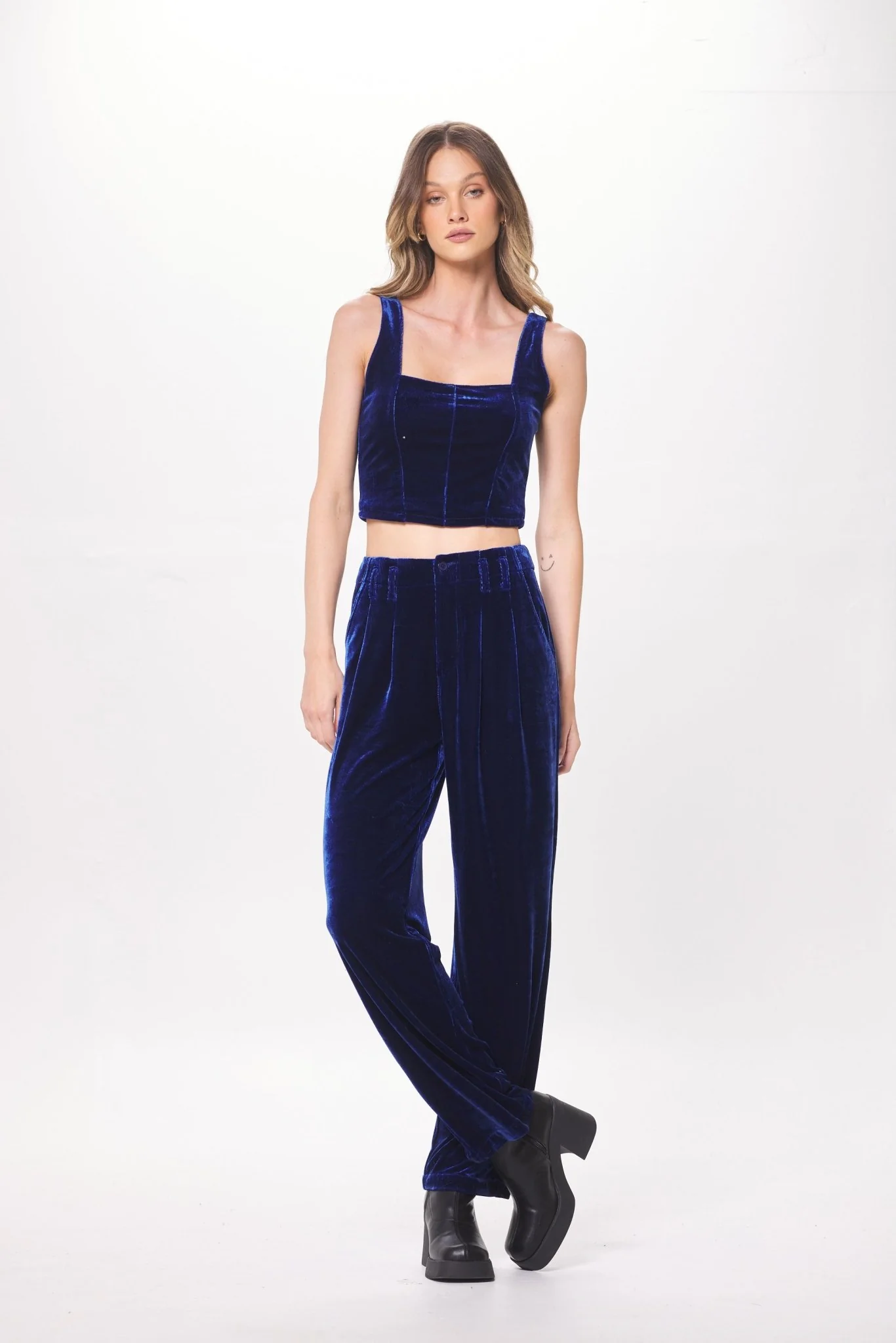Deep Blue Velvet Corset Top - Image 3