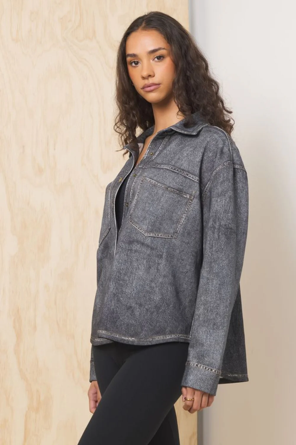 Denim Fleece Shacket - Image 3