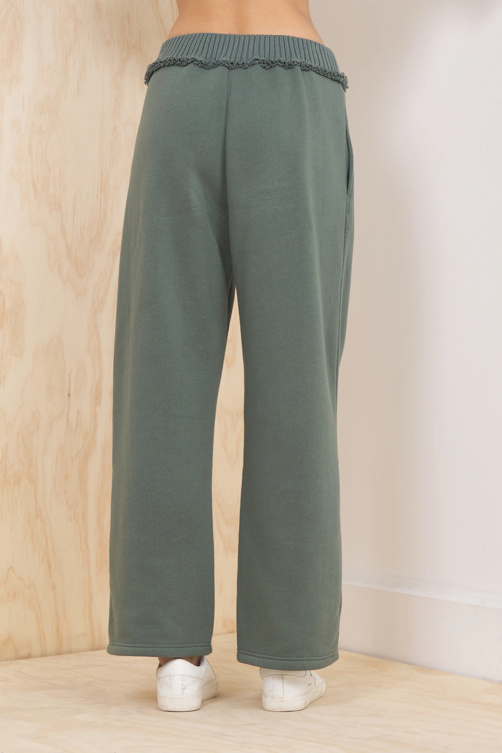 Fleece Pant with Rib Waistband - Olive - Image 4