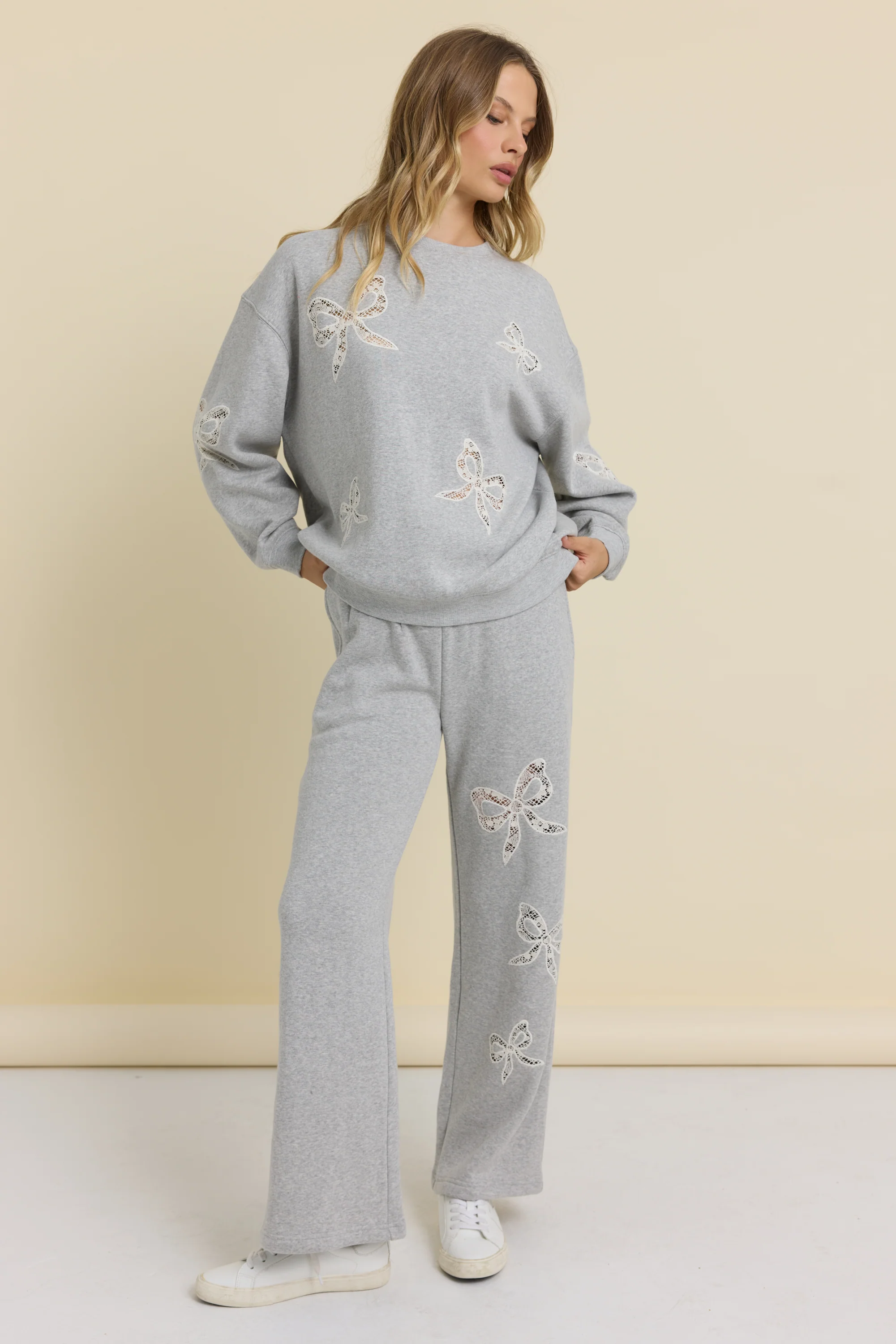 Fleece Wide Leg Pant with Lace Insert - Image 4