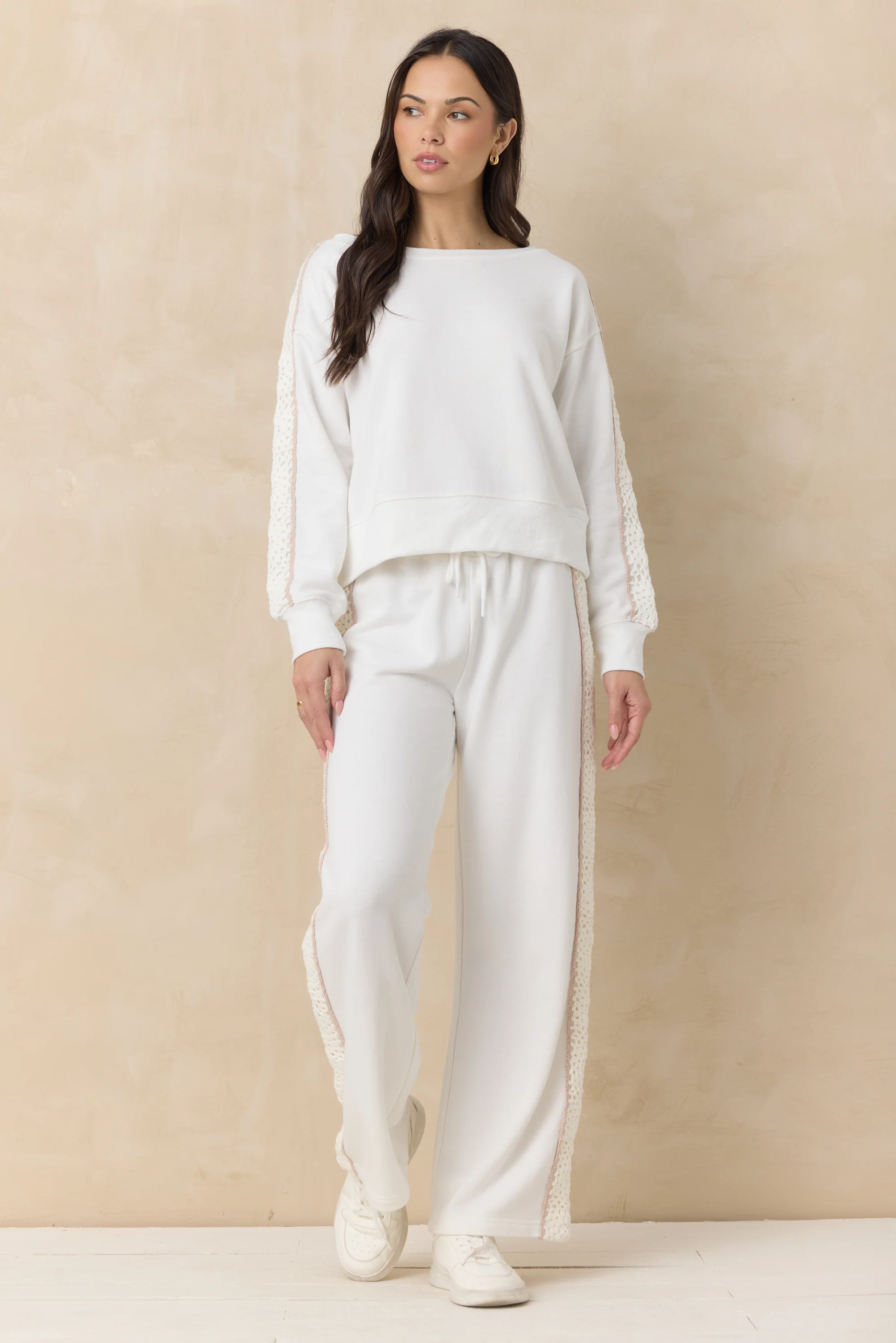 French Terry Crew Sweatshirt with Square Crochet Insert