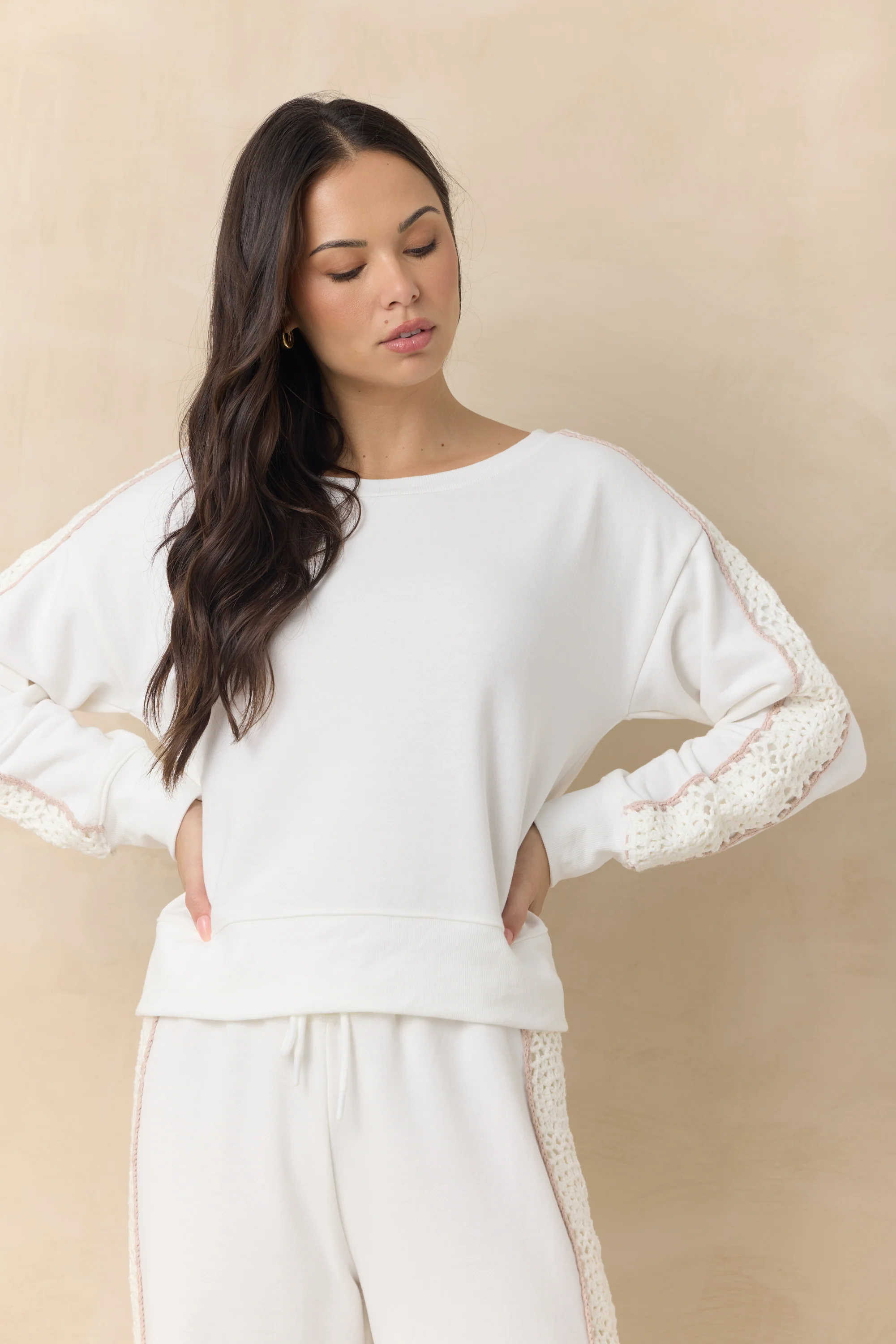 French Terry Crew Sweatshirt with Square Crochet Insert - Image 2