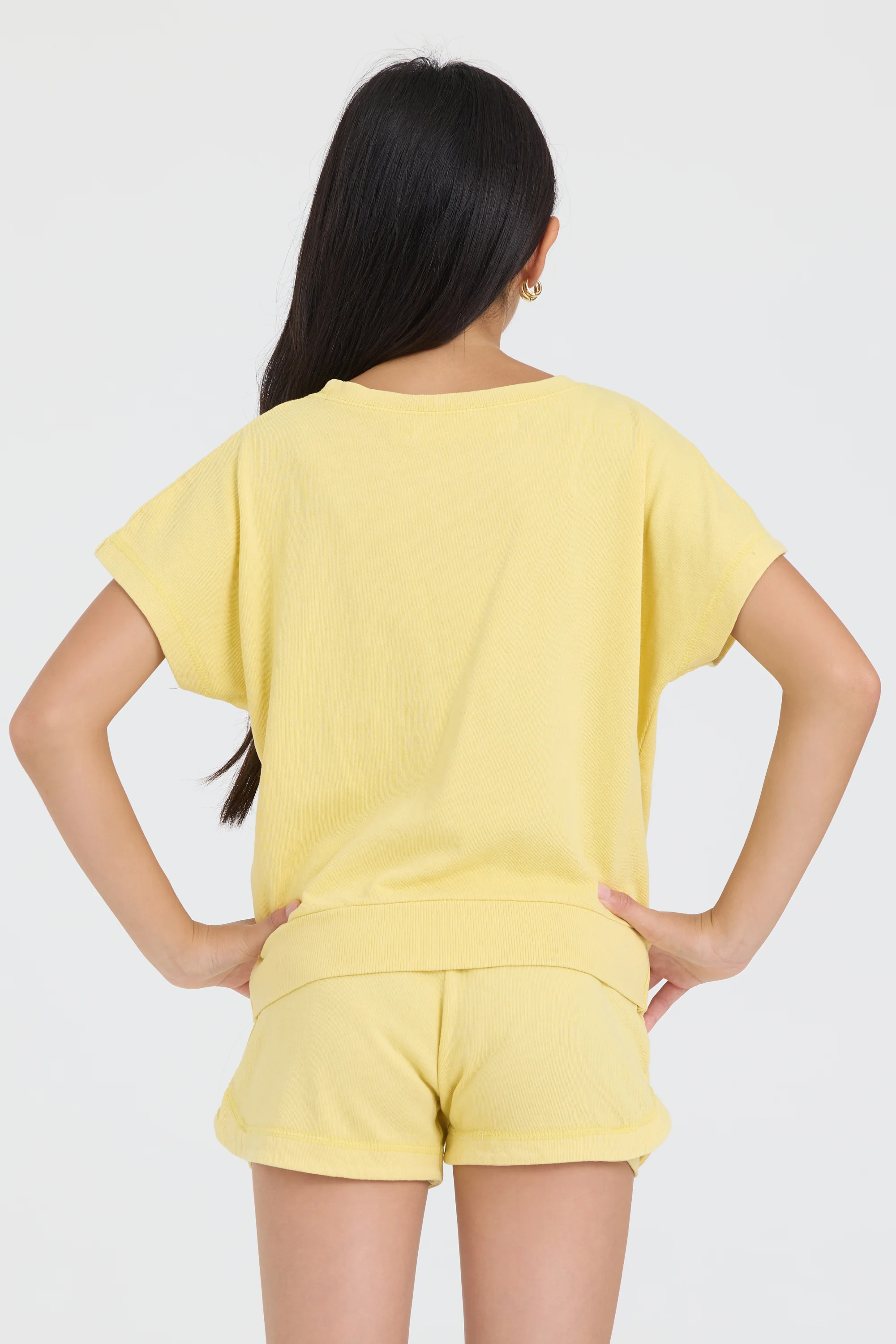 Kids Garment Dye Off Shoulder Top with Smile Embroidery - Image 4