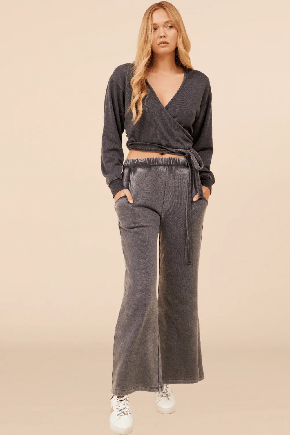 Heather Charcoal Lightweight Fleece Surplice Hoodie - Image 3