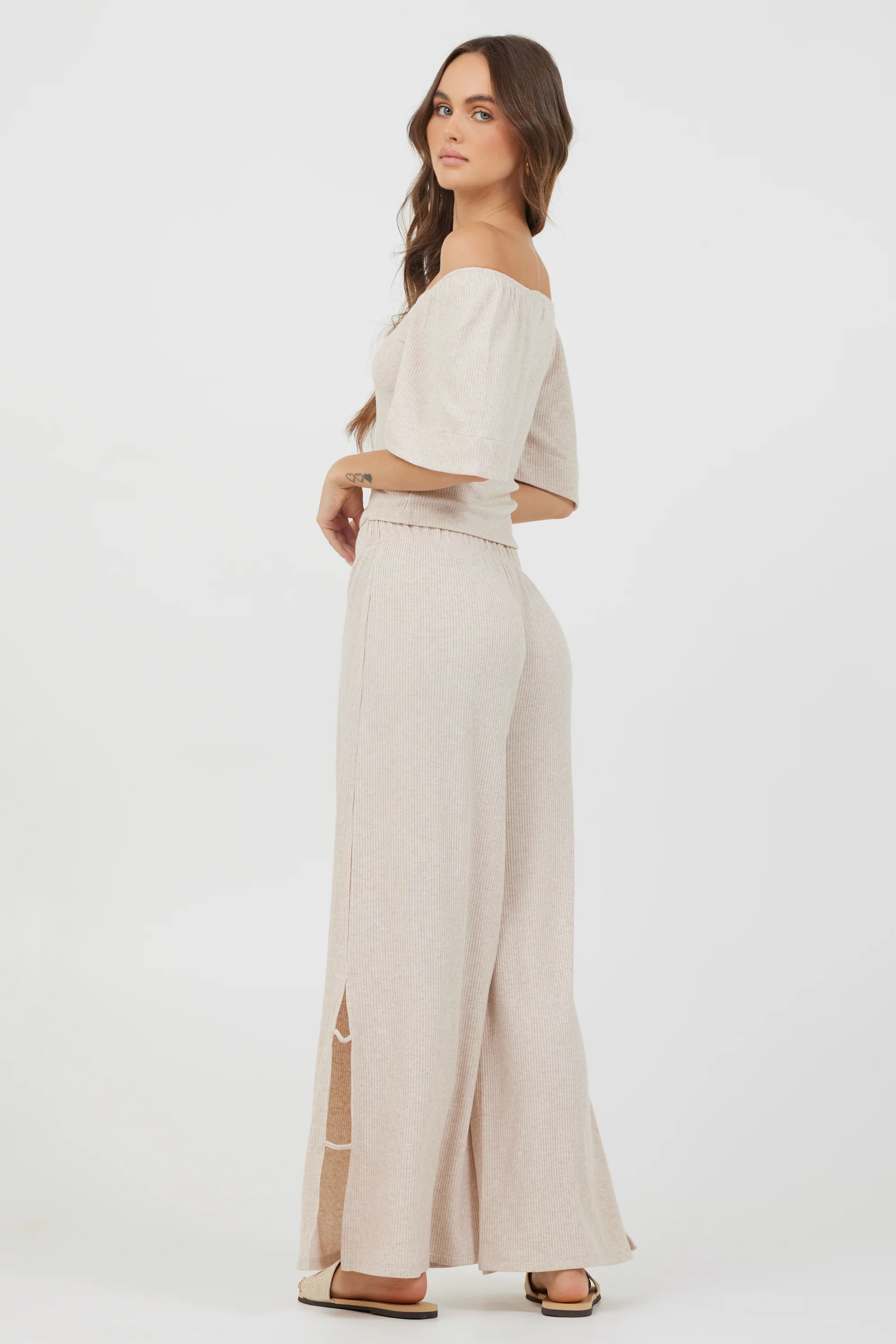 Heather Oatmeal Knit Top + Pants 2-Piece Set - Image 2