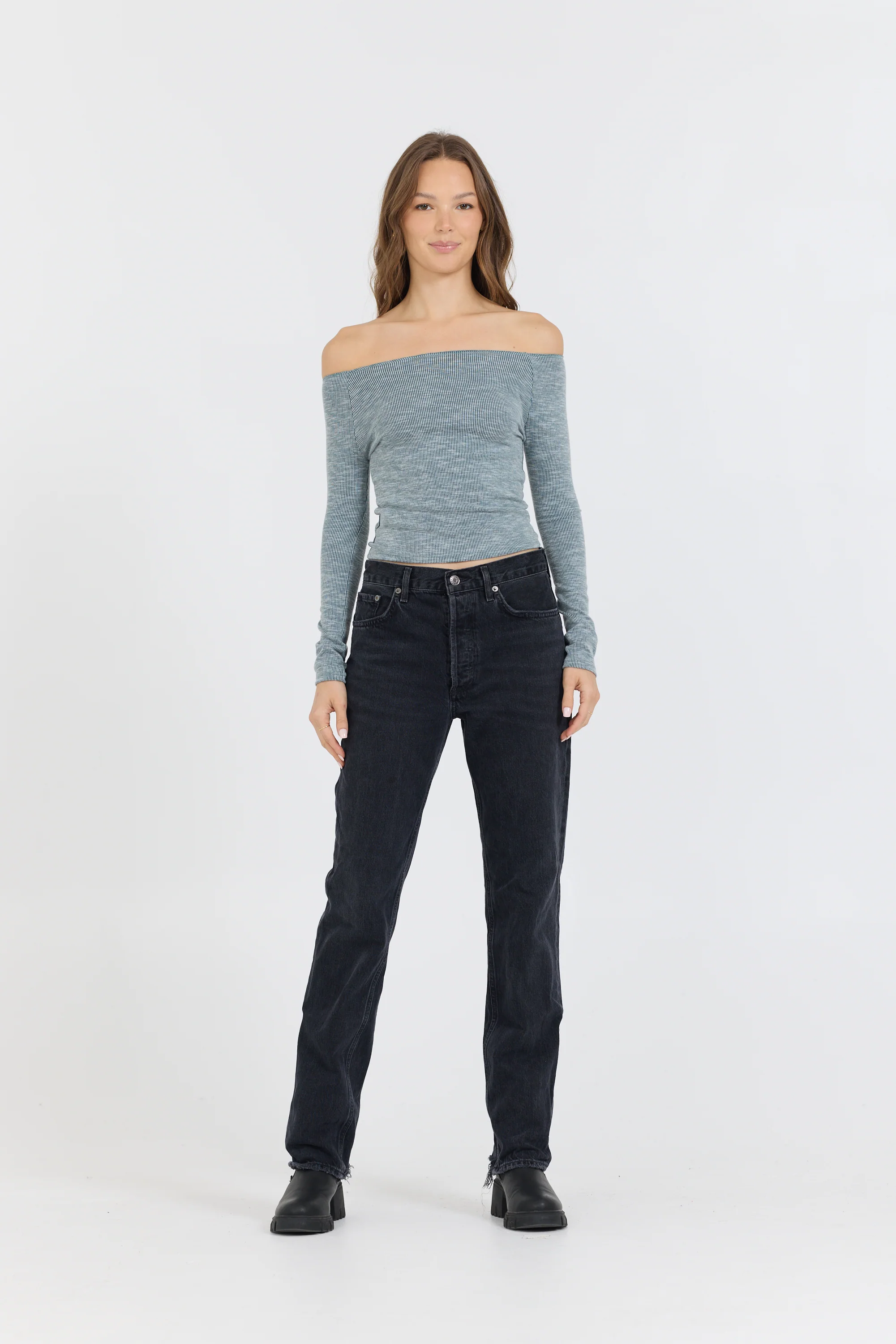 Hunter Green Fitted Off The Shoulder Top - Image 4
