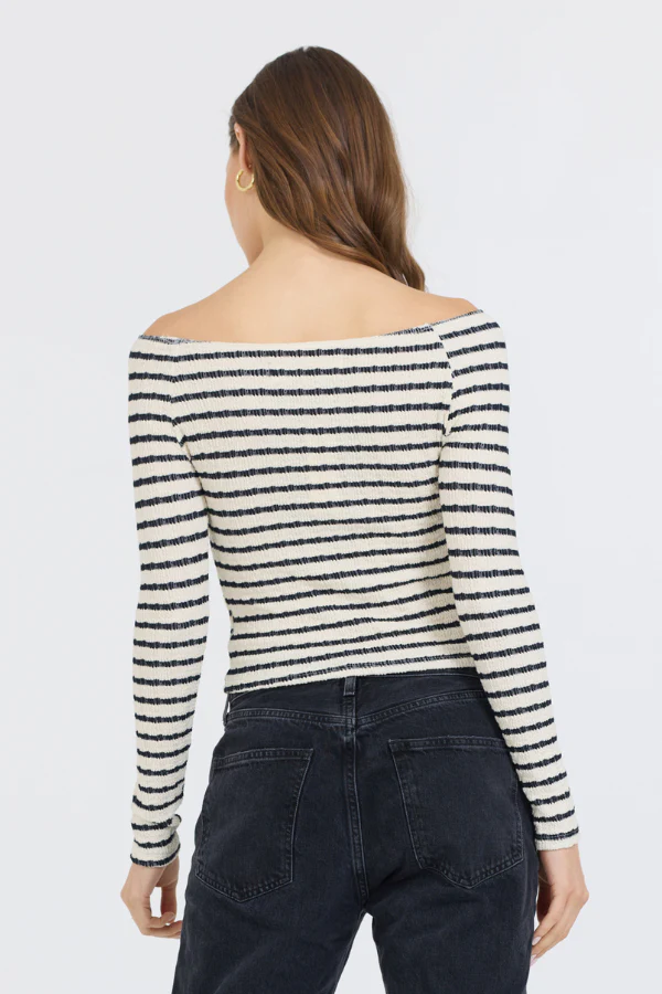 Ivory Black Fitted Off The Shoulder Top - Image 2