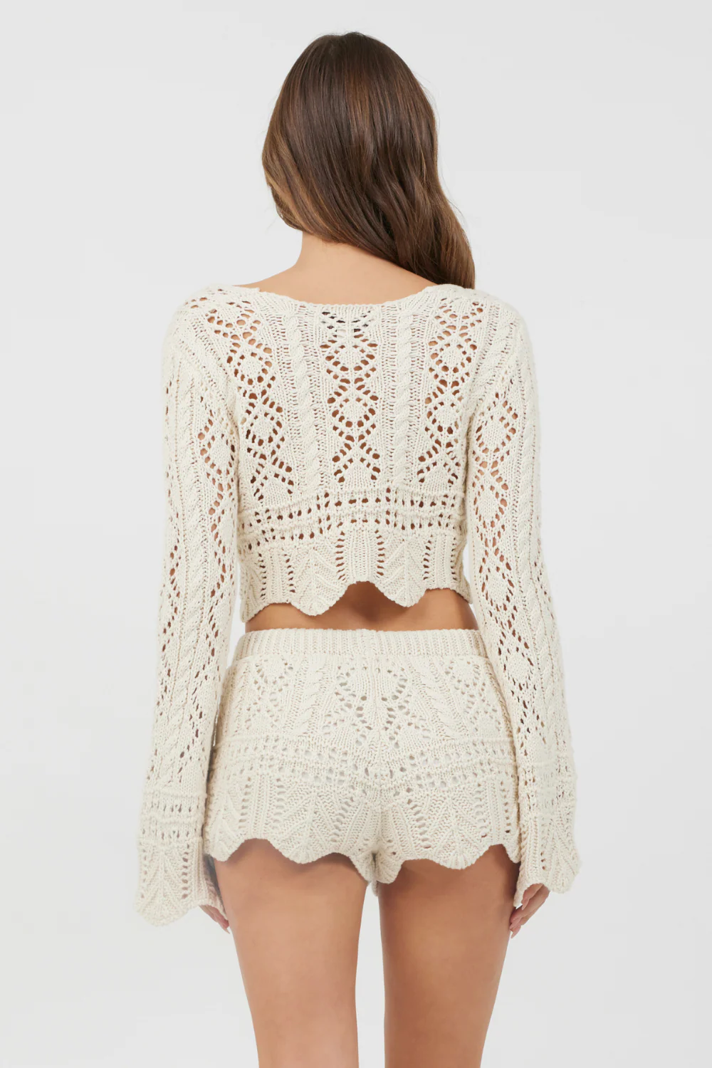Ivory Crochet Knit Long Sleeve Crop - Image 4