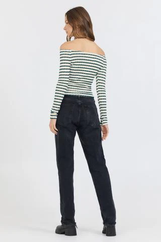 Ivory Green Fitted Off The Shoulder Top - Image 2