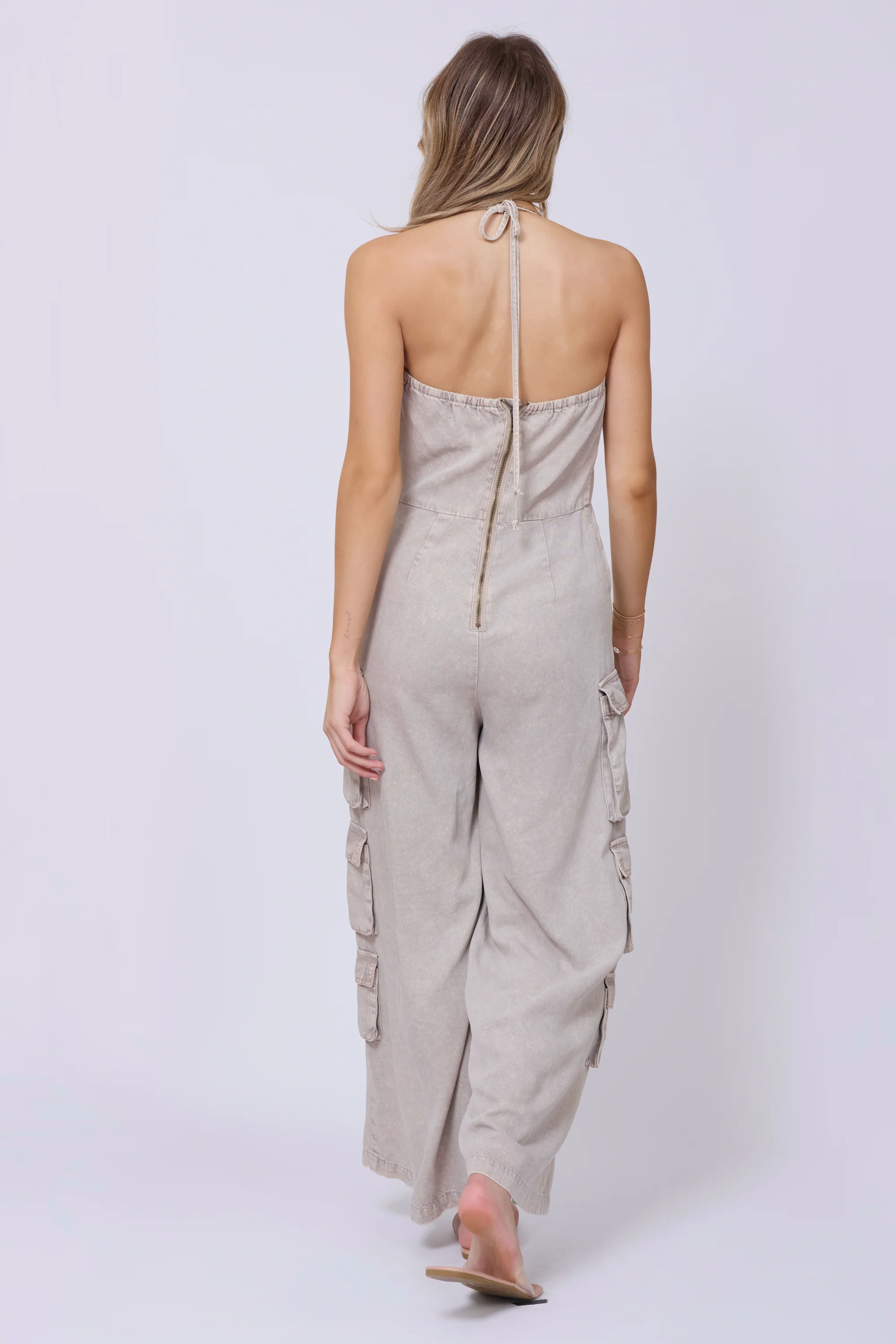Khaki Tencel Jumpsuit - Image 3
