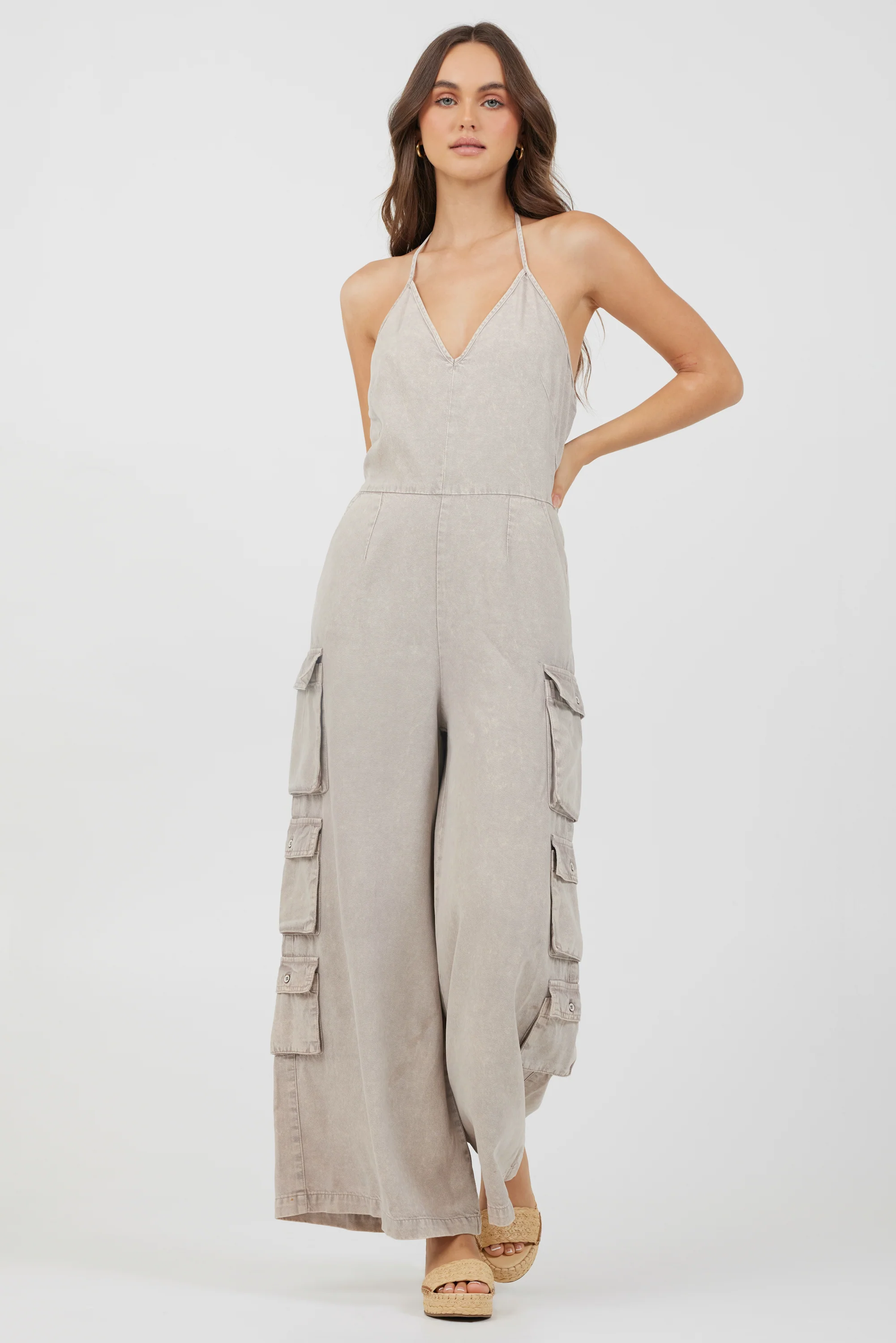 Khaki Tencel Jumpsuit - Image 4