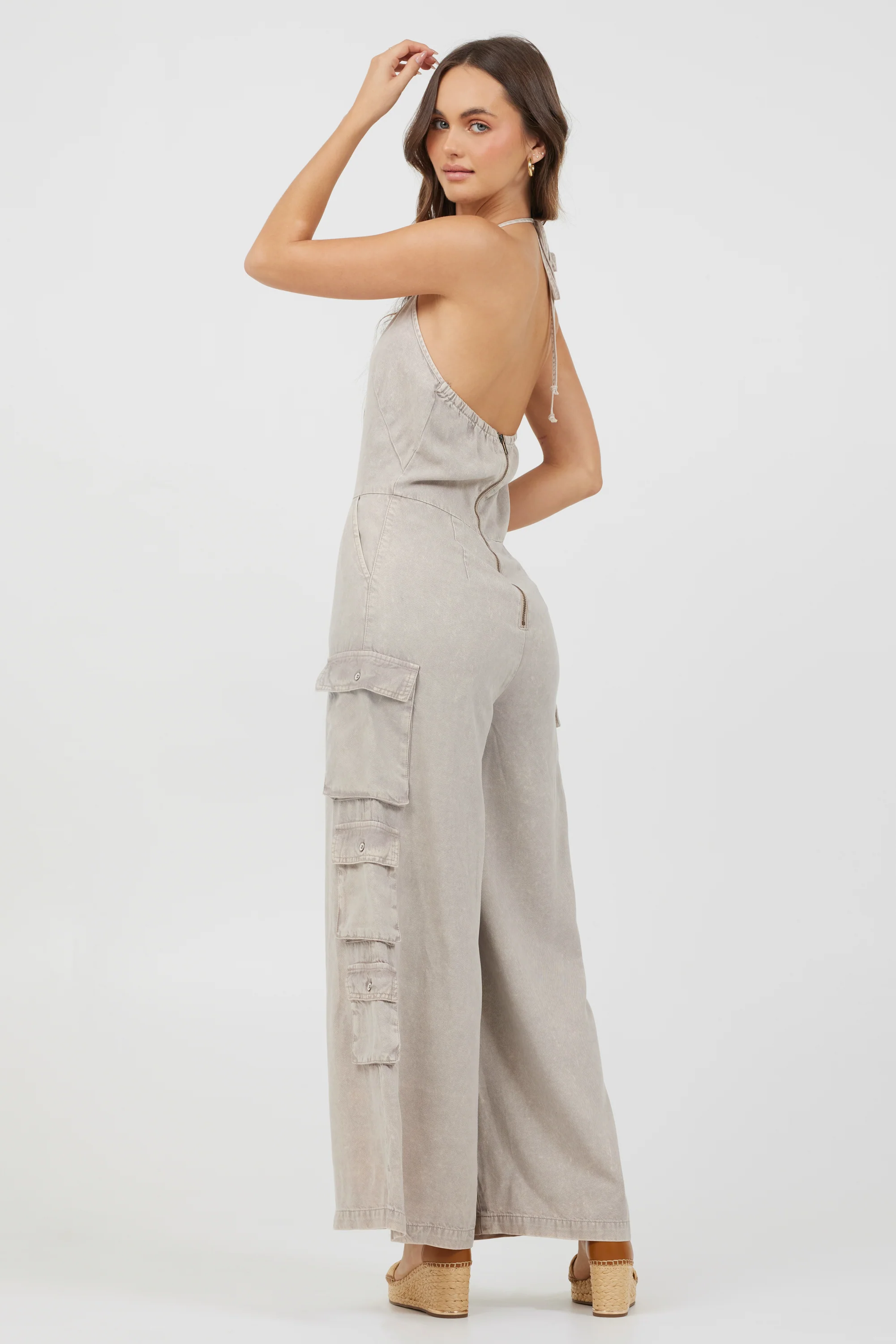 Khaki Tencel Jumpsuit - Image 5