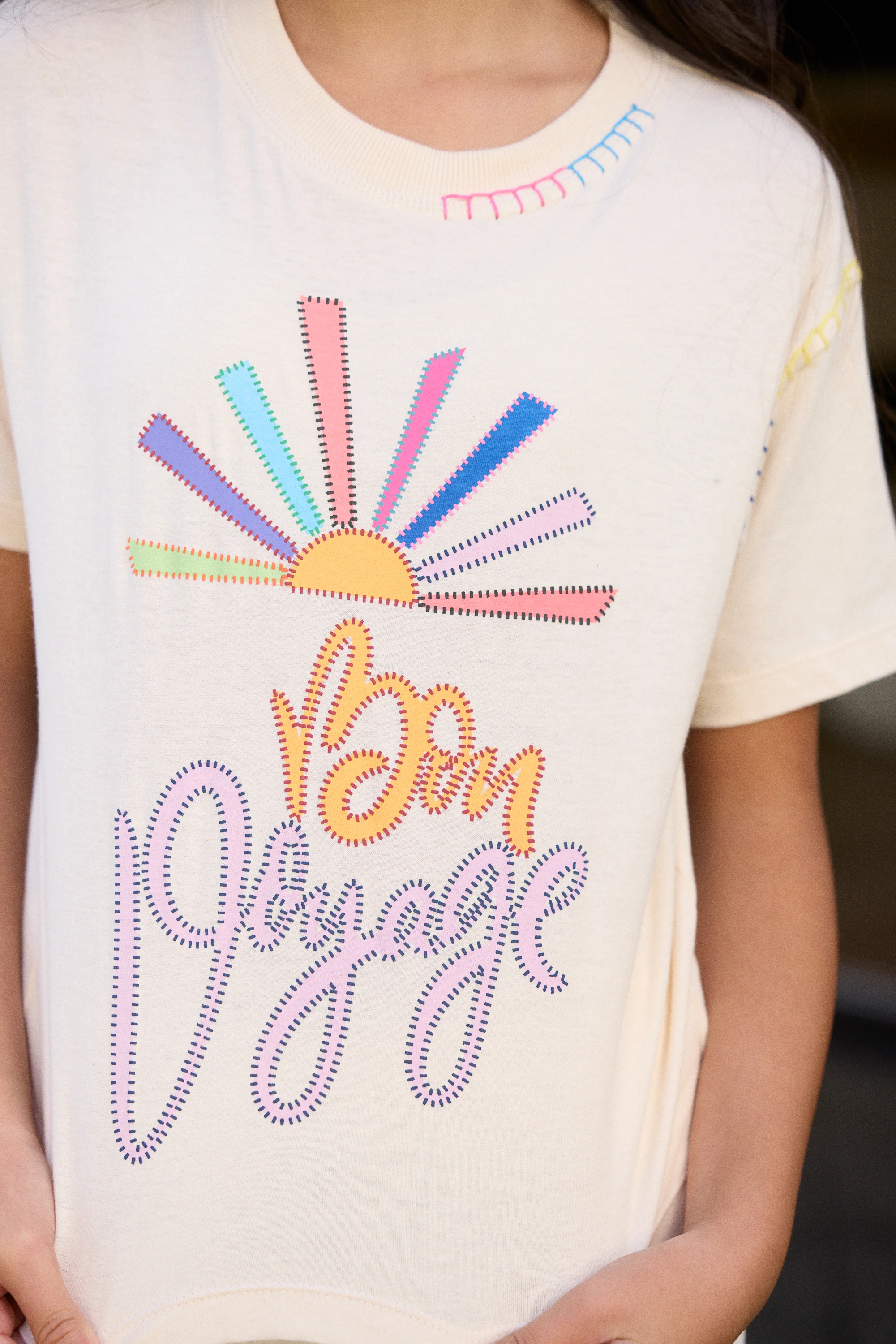 Kids Bon Voyage Print Crochet Stitch Boxy Tee - Image 2