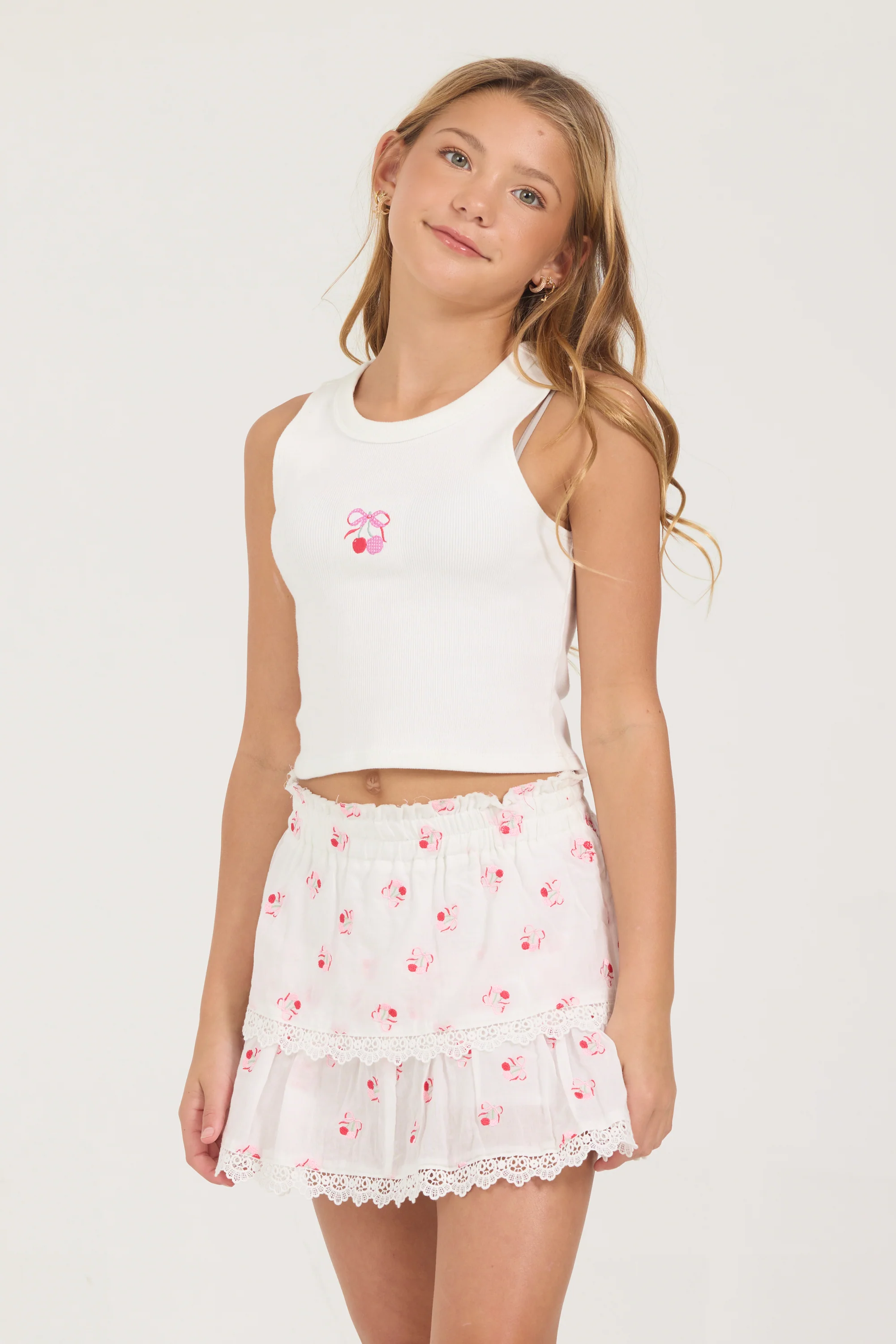 Kids Embroidered Cherry Ruffle Mini Skort - Image 4