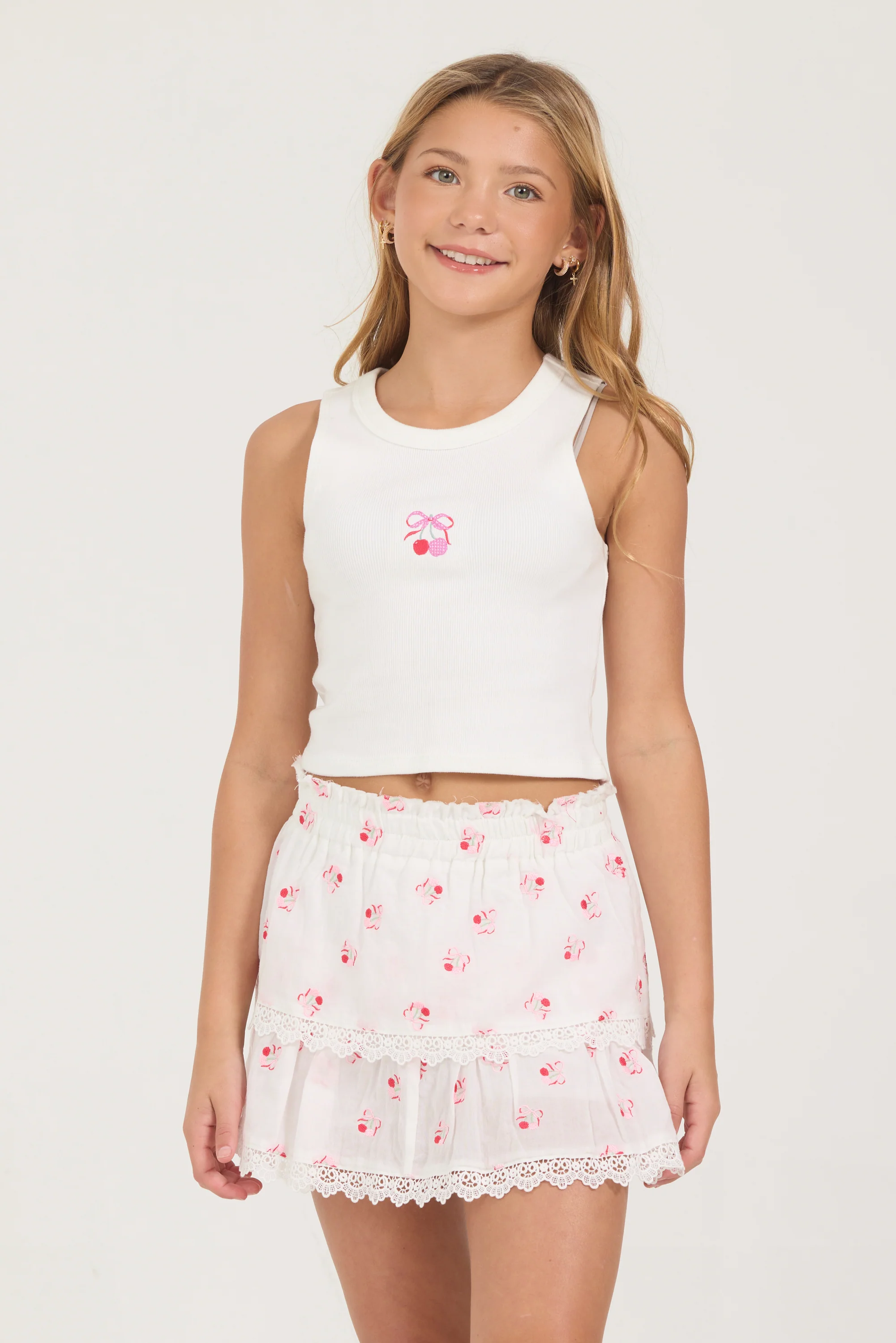 Kids Embroidered Cherry Ruffle Mini Skort - Image 5