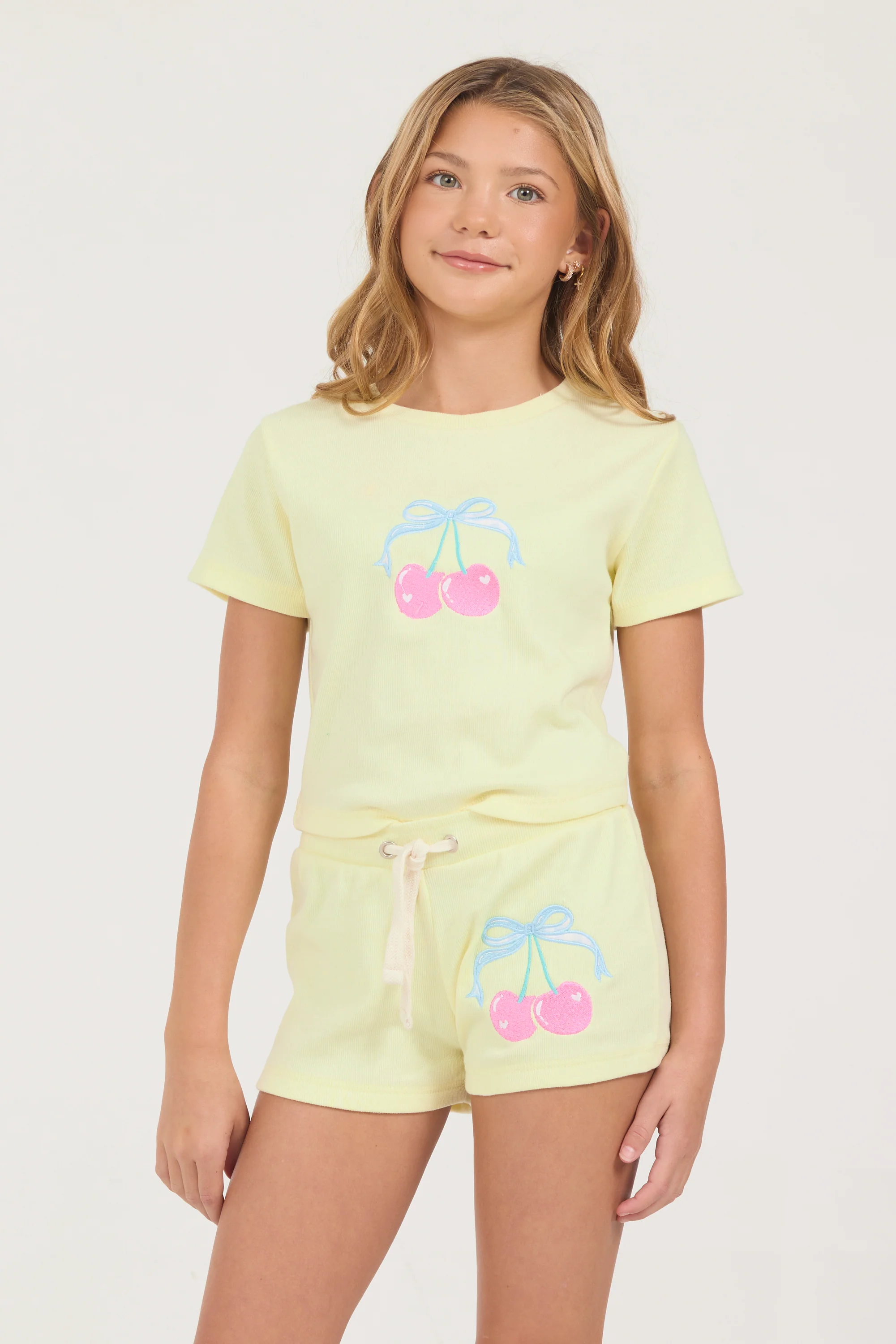 Kids Ribbed Cherry Embroidered Tee - Image 2