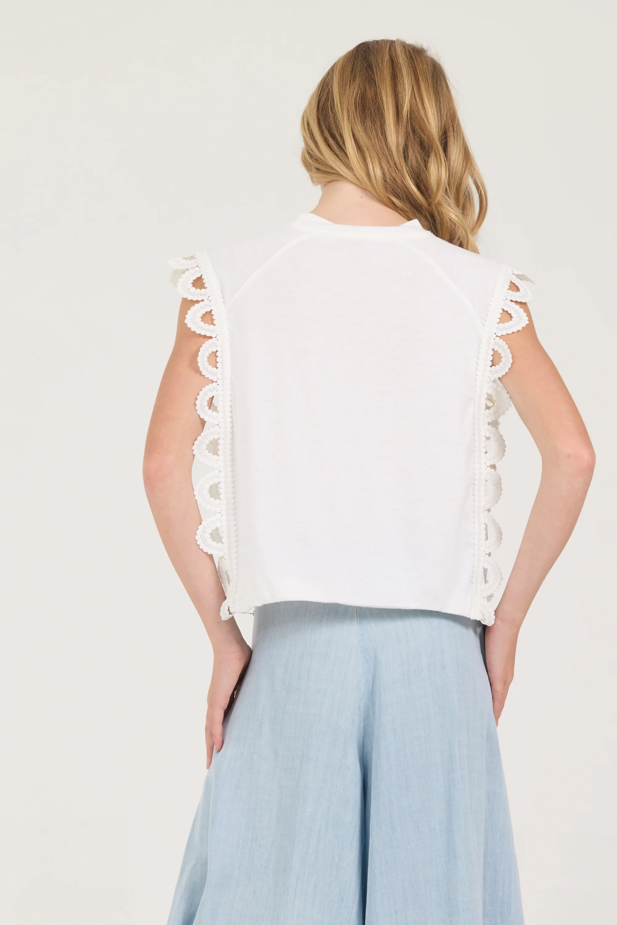 Kids White Crochet Trim Top - Image 3